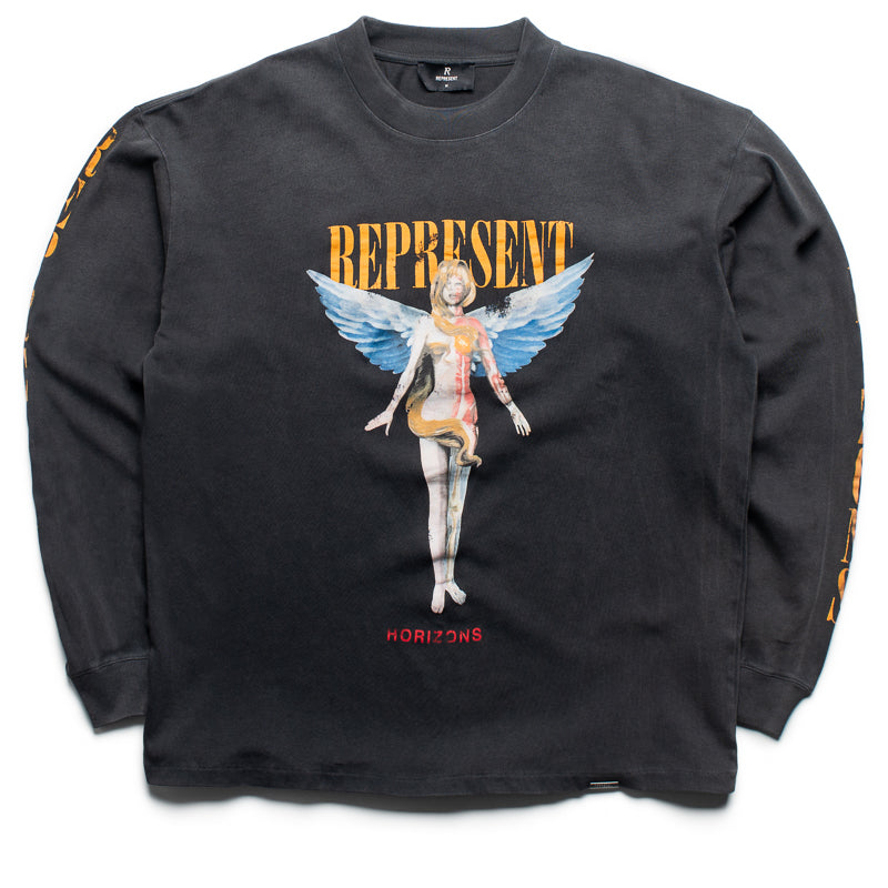 Represent Reborn Long Sleeve Tee - Aged Black Vintage Style T-Shirt for Men | Streetwear Fashion, Casual Wear & Layering Essential
