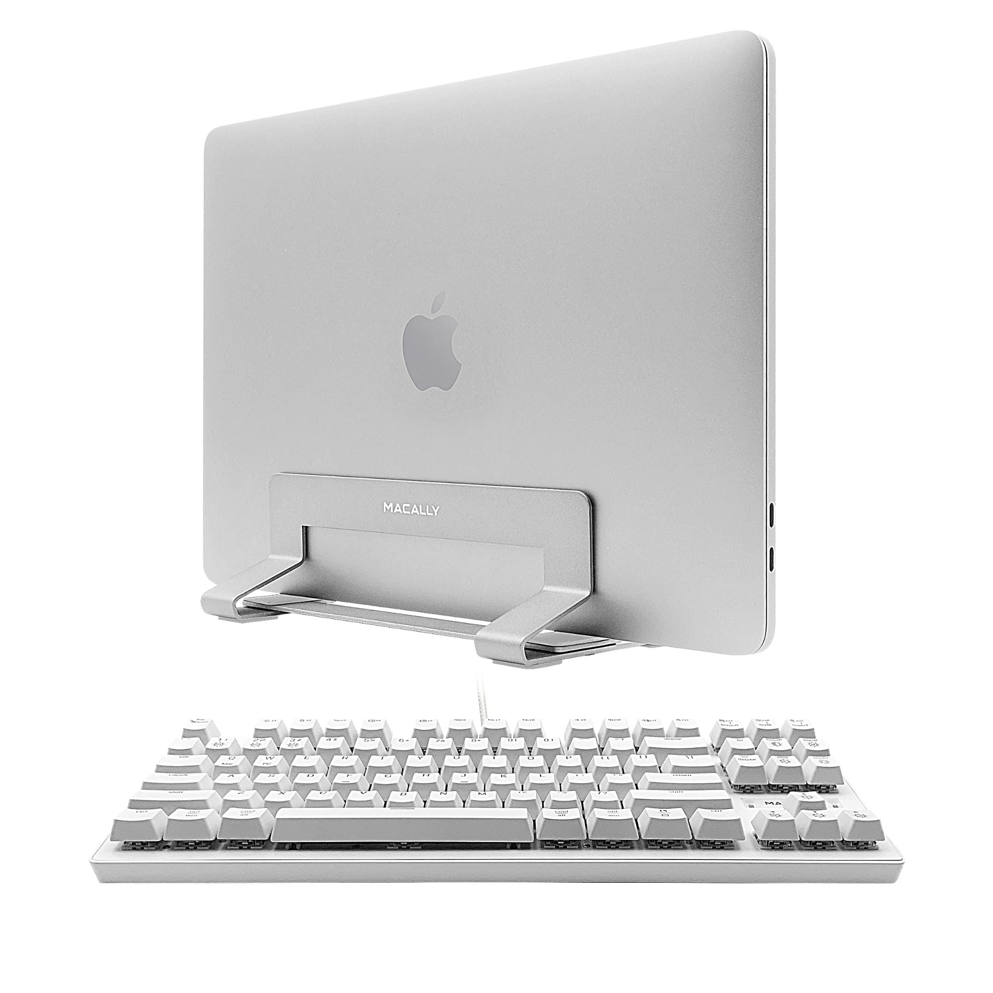 Macally Backlit Mechanical Keyboard with RGB Lighting & Ergonomic Vertical Laptop Stand - Perfect for Gaming, Office Work & Home Workspace Organization