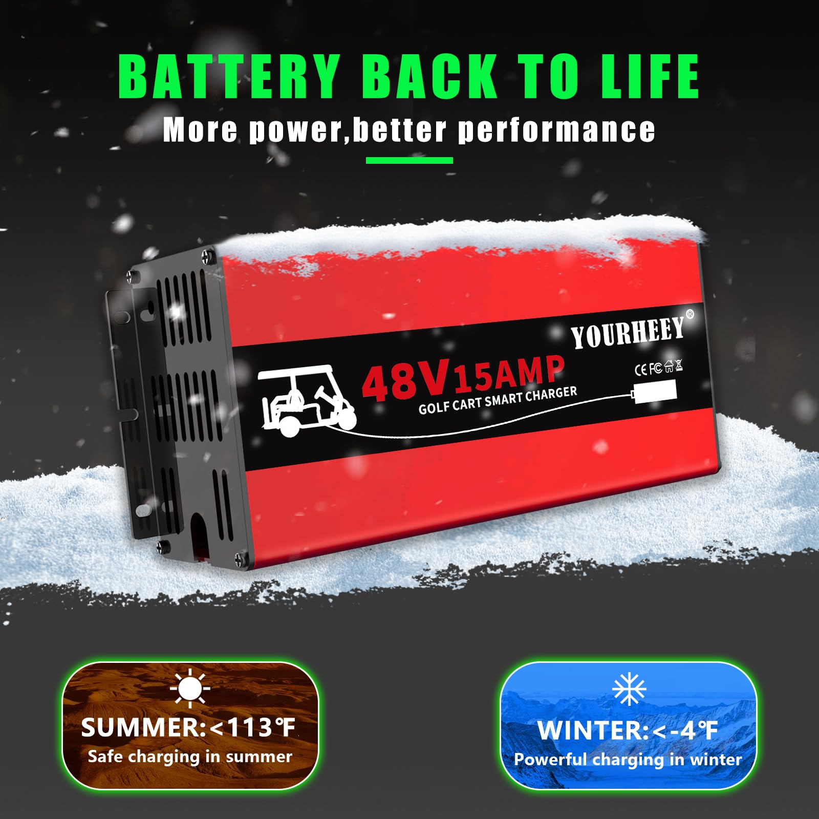 48 Volt Golf Cart Battery Charger for Club Car DS & Precedent - 15 Amp Smart Trickle Charger with Auto Shutoff | Replacement for Club Car 48V Charger | Fast 4-6 Hour Charge for Lead Acid Batteries | Lightweight 4Lbs Portable Design | Perfect for Golf Courses, Resorts & Home Use