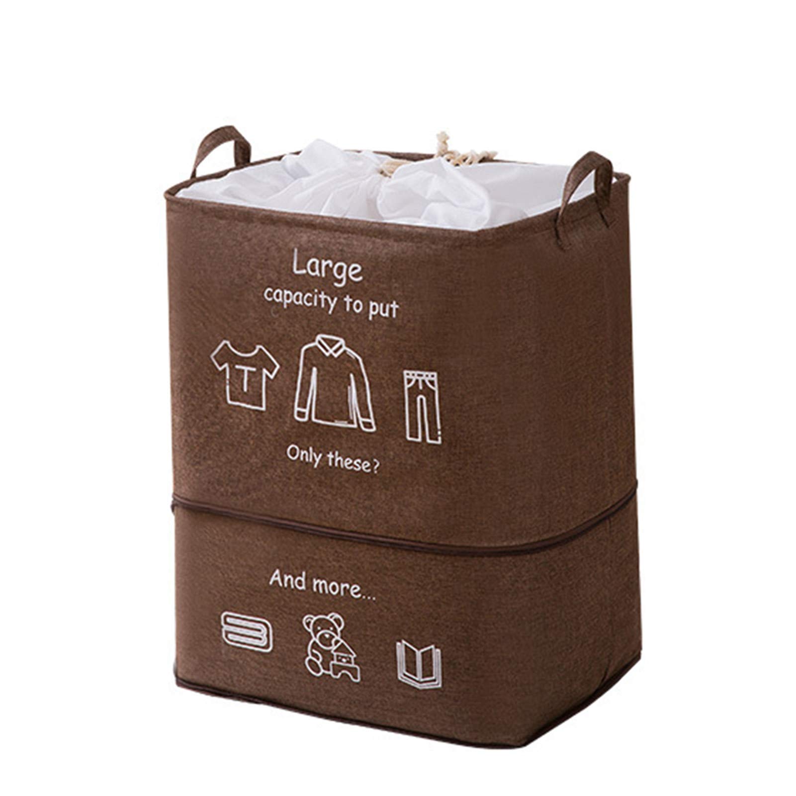 Hwangli Large Storage Basket - Extra Thick Cotton Linen Drawstring Laundry Bag with Pocket | High Capacity Organizer for Bedroom, Closet & Travel Use