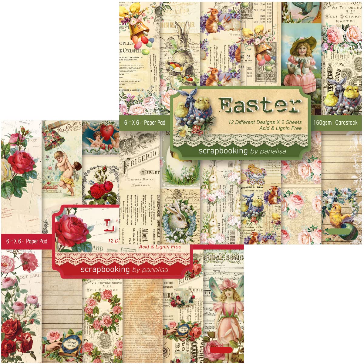 Vintage Scrapbooking Paper Pad 6”x6” - 48 Sheets Decorative Origami Paper, Patterned Cardstock for Journaling, DIY Crafts, Gift Wrapping, Photo Albums & Card Making (Style 17) - Perfect for Scrapbookers, Card Makers & Paper Craft Enthusiasts