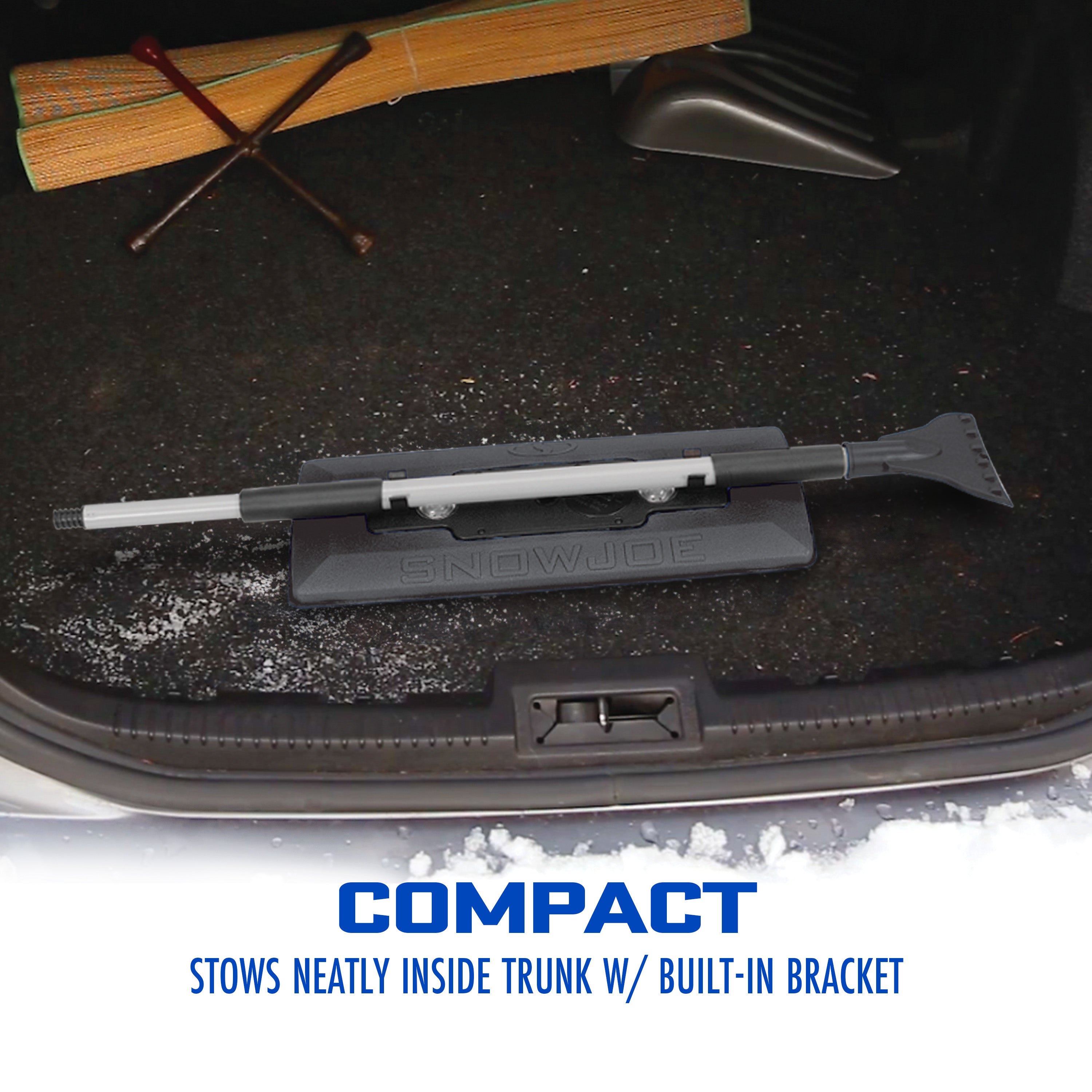 Snow Joe SJBLZD LED Black 4-in-1 Telescoping Snow Broom & Ice Scraper with 18-Inch Foam Head and Built-in Headlights - Perfect for Car Windshield, Driveway, and Winter Storm Cleanup