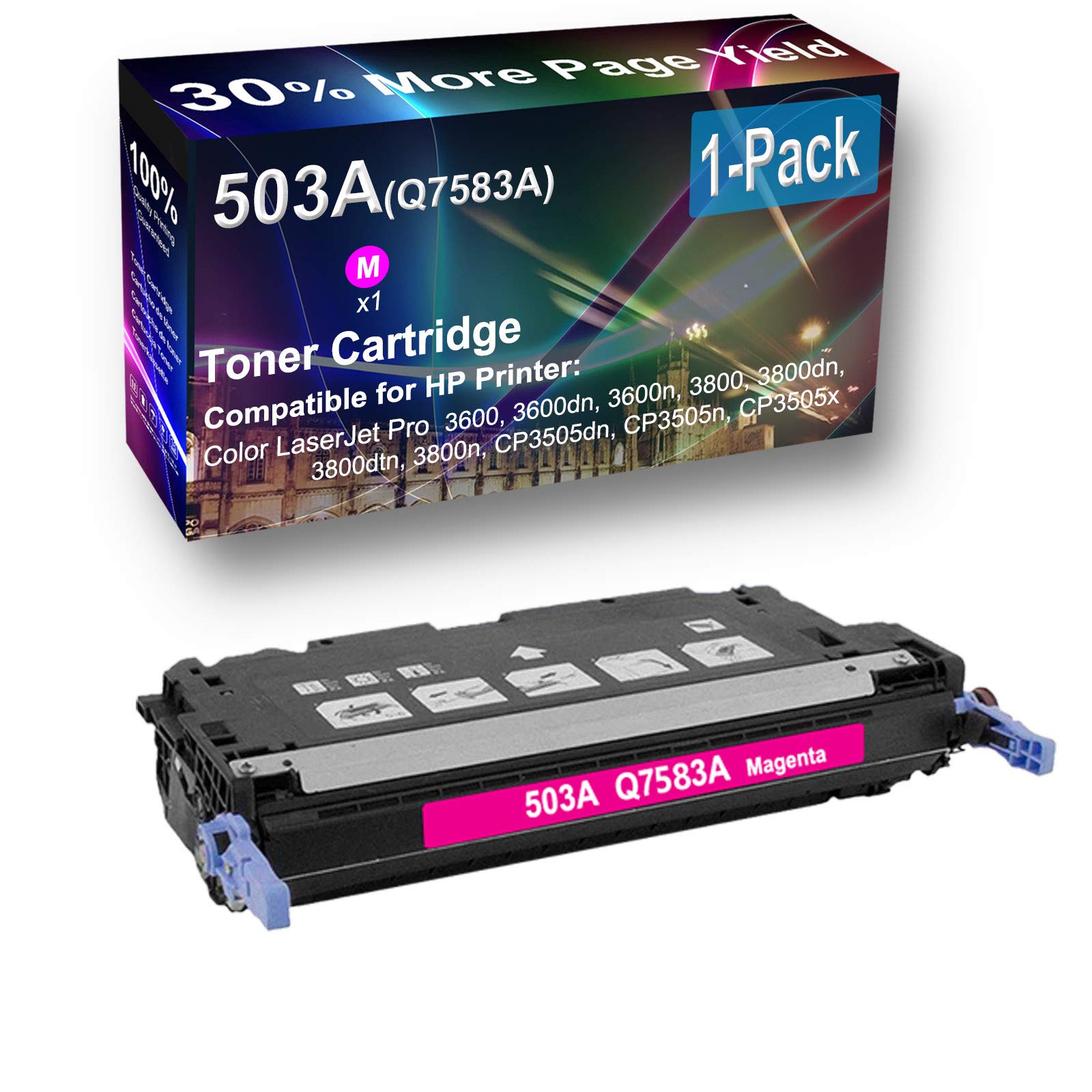 1-Pack Magenta Compatible HP 3600n 3800dn 3800dtn 3800n Printer Toner Cartridge - High Capacity Replacement for HP Q7583A 503A Toner - Ideal for Office Printing & Bulk Document Production