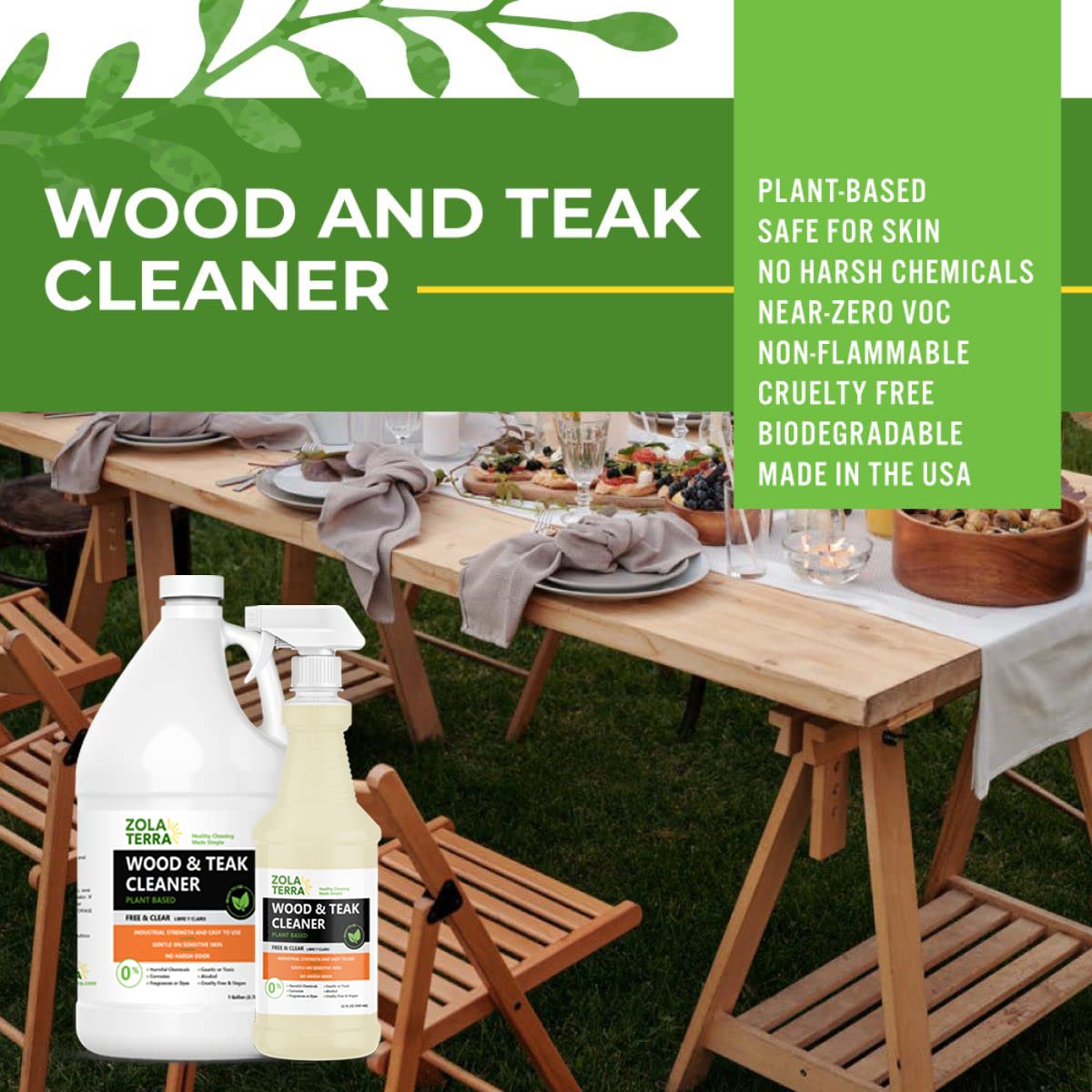 Premium Wood and Teak Cleaner - Restores & Protects Outdoor Furniture, Decks & Boats - All-Natural Formula for Shine & Longevity