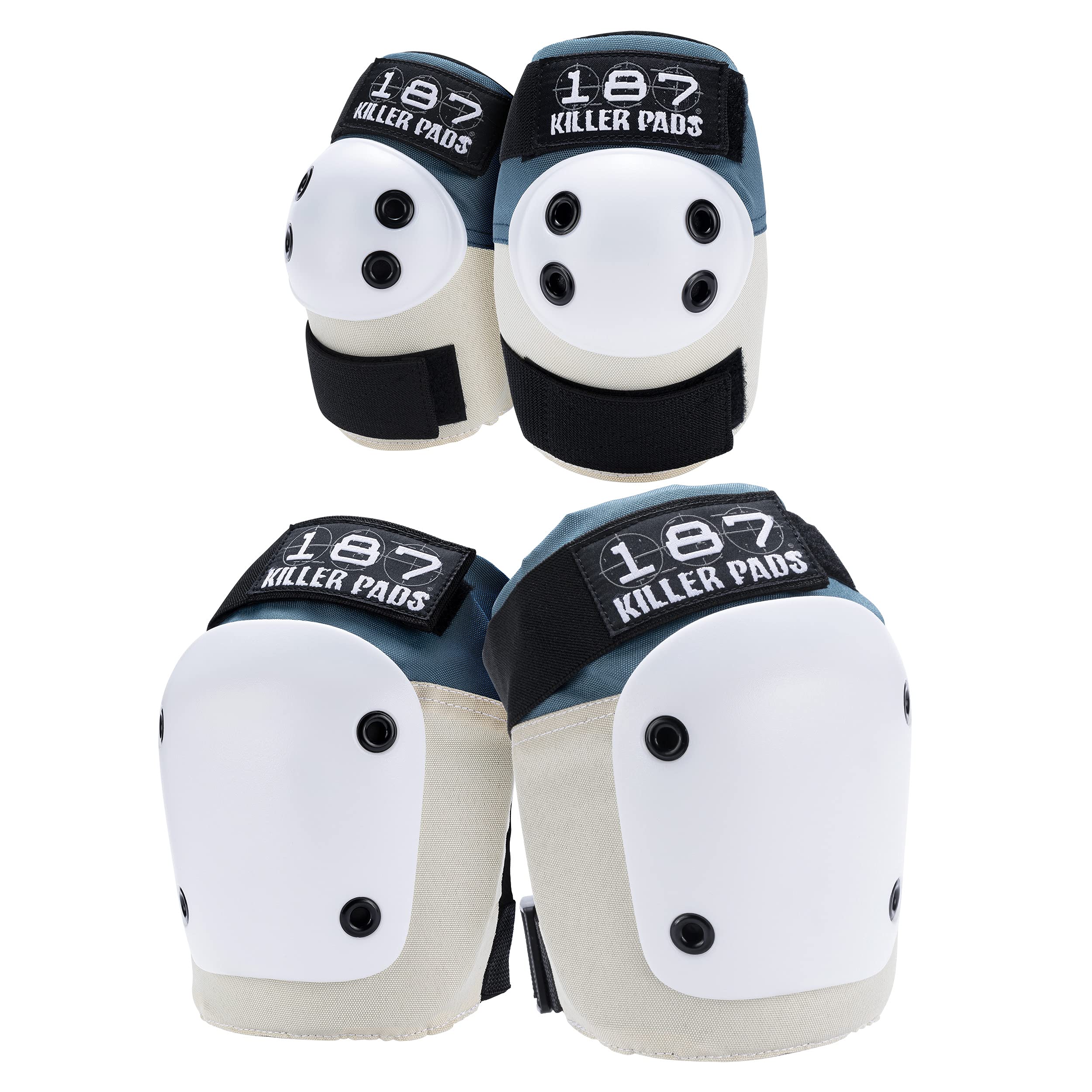 187 KILLER PADS Knee & Elbow Pads Set - Protective Gear for Skateboarding, Cycling, Construction Work - Stone Blue, X-Small - Durable Comfort for Sports & Work Safety