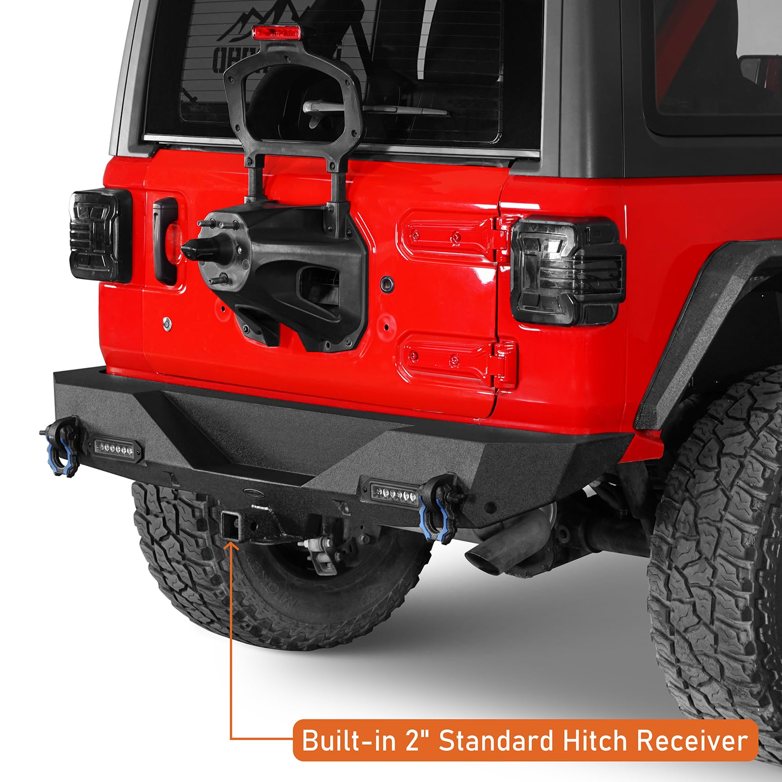 Heavy Duty u-Box Rear Bumper with Hitch Receiver & 2x LED Floodlights for Jeep Wrangler JL & JLU (2018-2025) - Off-Road Protection & Towing Accessory for Adventure & Trail Riding
