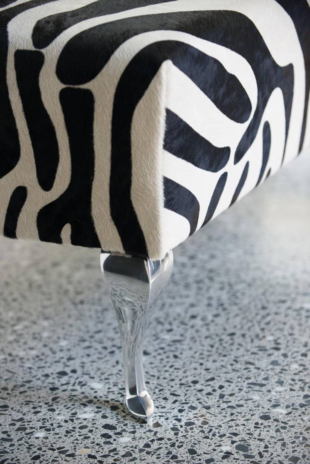 Zebra Print Ottoman with Queen Anne Curved Metal Legs - 55
