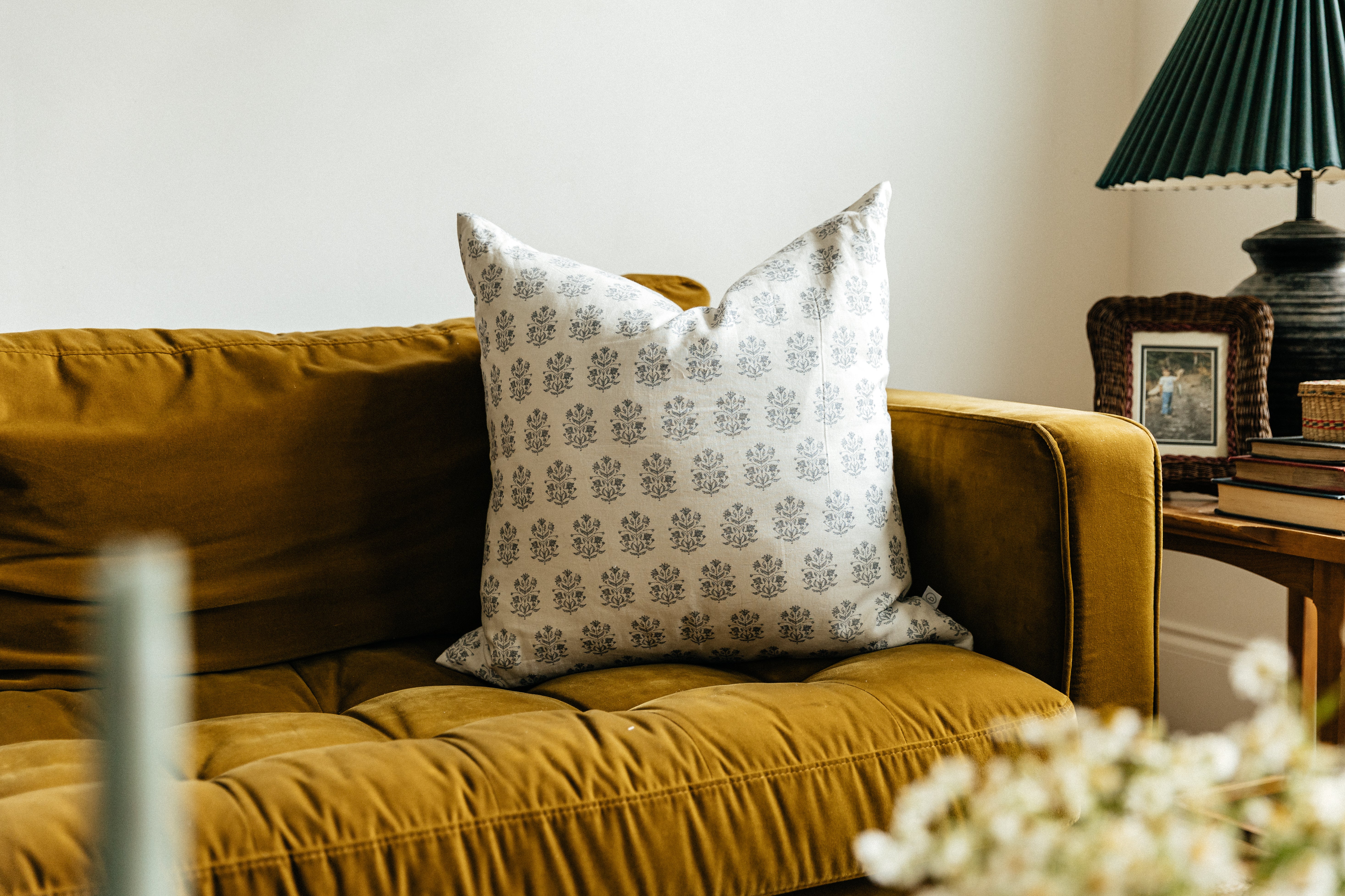 Halston Luxe Floral Euro Pillow Cover - 18x18 Inch Decorative Cushion Case for Sofa, Bed & Home Decor - Soft Cotton Blend with Hidden Zipper - Modern Bohemian Style Living Room & Bedroom Accent