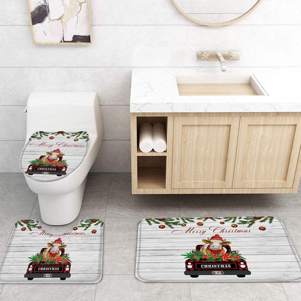Farm Truck Bathroom Mat Set - Non-Slip Shower Rug & Toilet Cover for Rustic Decor