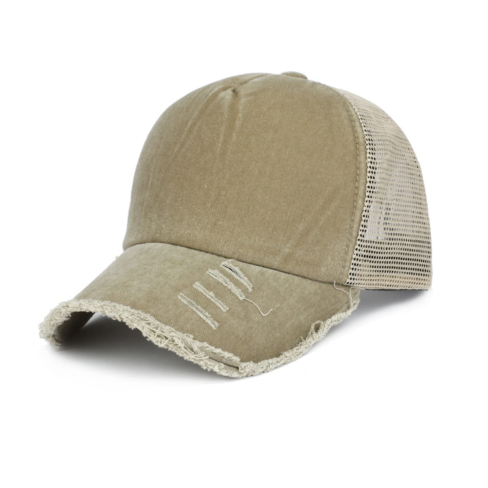 **Distressed Cotton Women's Baseball Cap - Breathable Mesh Sun Hat for Soccer, Sports & Hip Hop Style - Perfect for Summer Outdoor Activities**