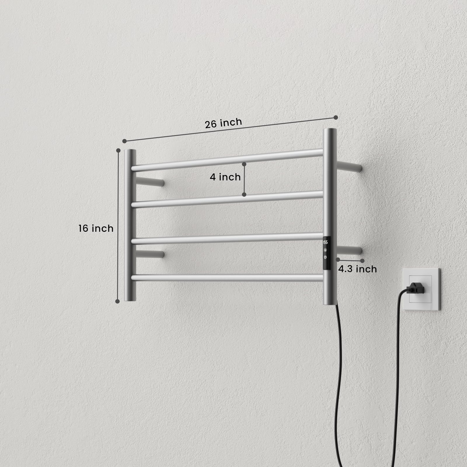 POPFLY 4-Bar Heated Towel Rack - Wall Mounted Electric Towel Warmer with Timer & Temperature Control - 304 Stainless Steel Bathroom Towel Heater - Perfect for Spa, Luxury Bathrooms & Cold Weather Comfort