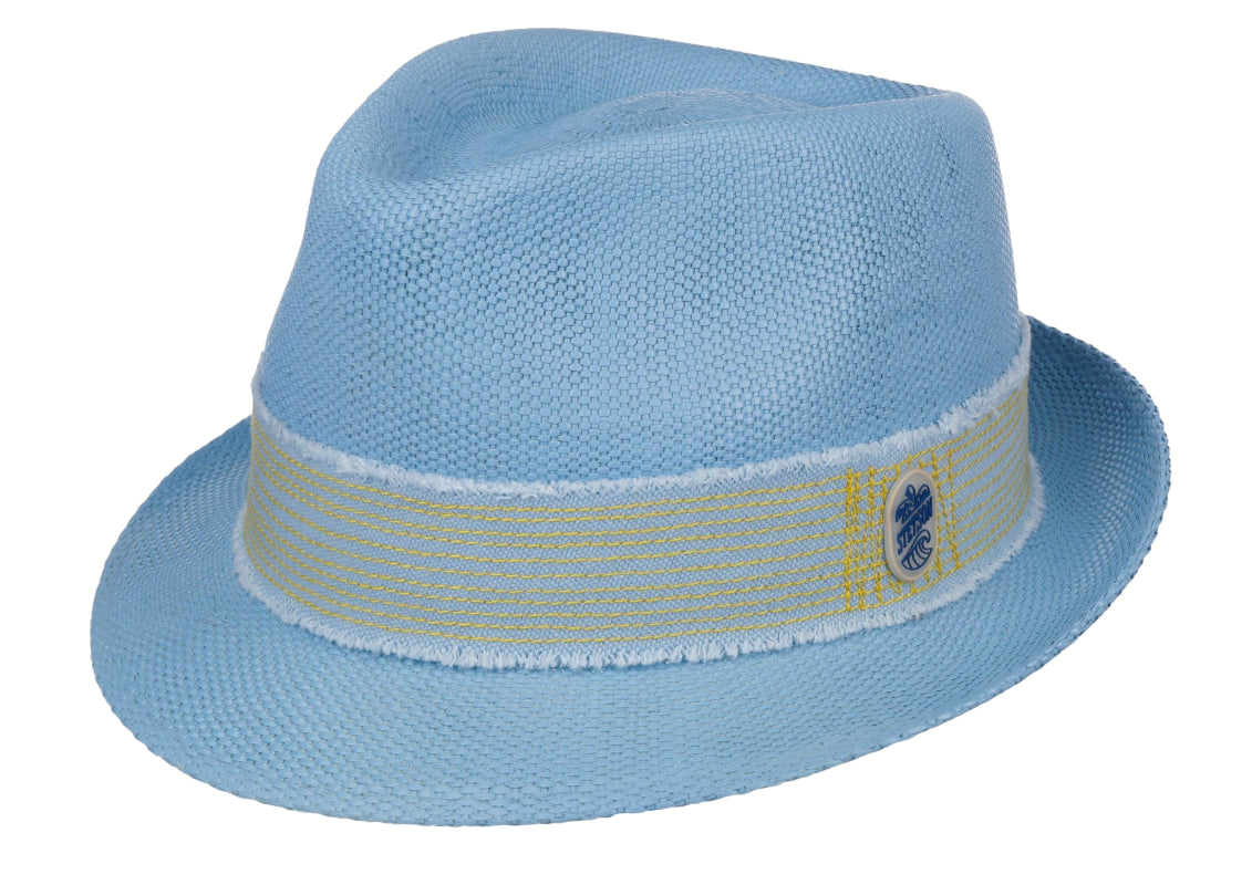 Stetson Summer Toyo Trilby Hat - Pale Blue with Contrasting Stitch Band - Lightweight & Breathable for Outdoor Activities, Beach, and Casual Wear