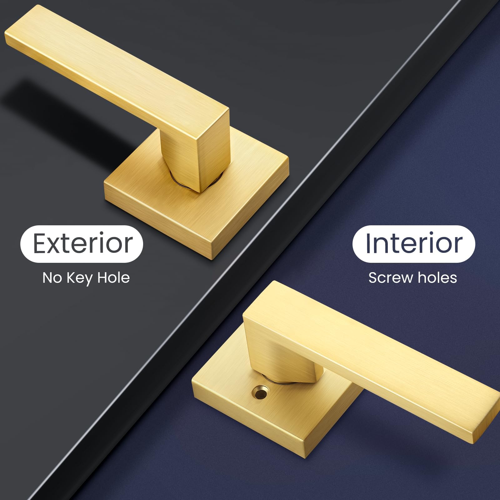 EHOMEWARE 6 Pack Keyless Door Handle Set - Satin Brass Finish Passage Door Lever for Hall, Closet & Interior Doors | Easy Installation for Bedroom, Bathroom & Office Spaces