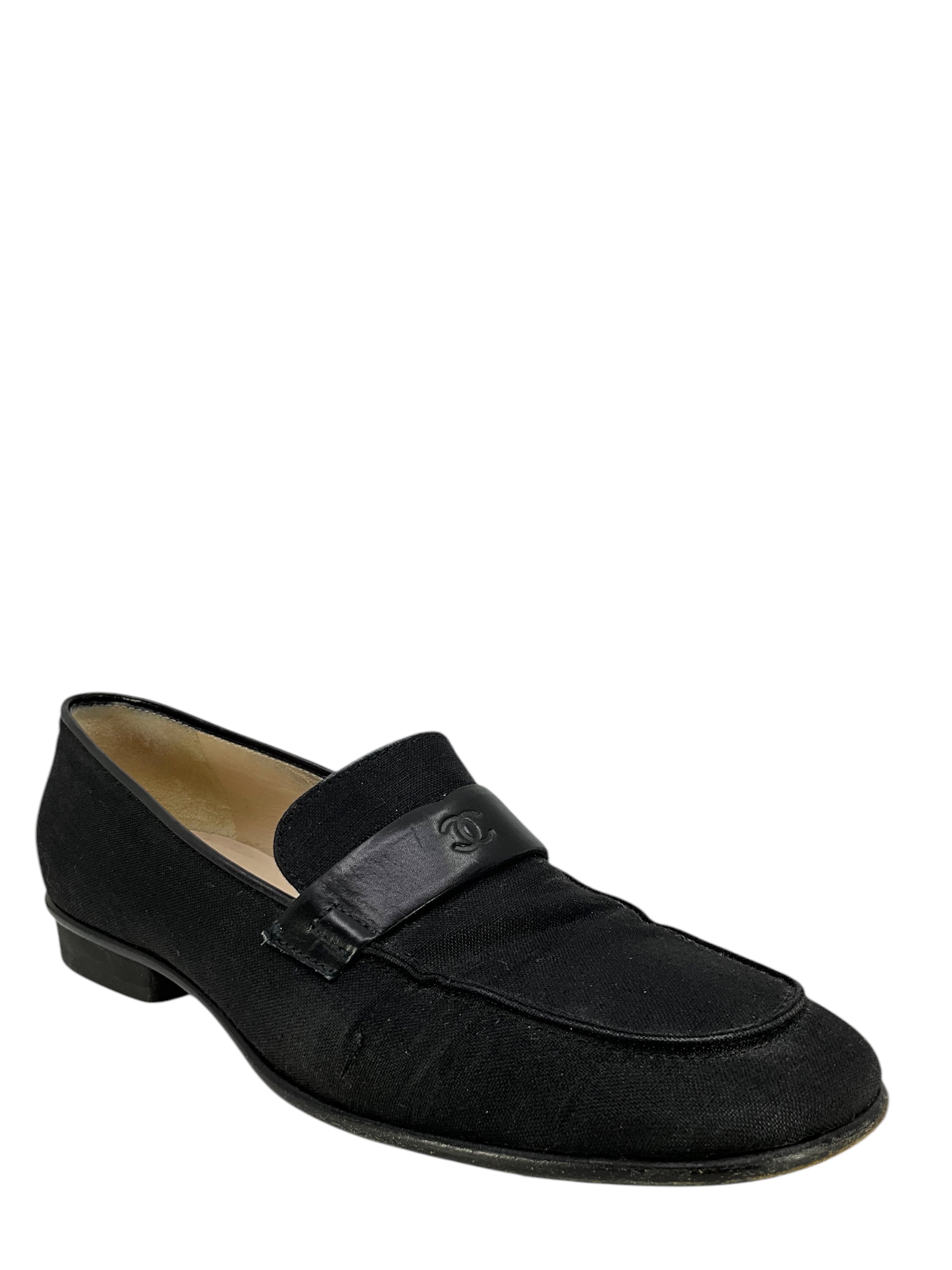 Vintage CHANEL Satin Faille CC Logo Loafers Women's Size 7 - Classic Luxury Flats for Casual Outfits & Office Wear