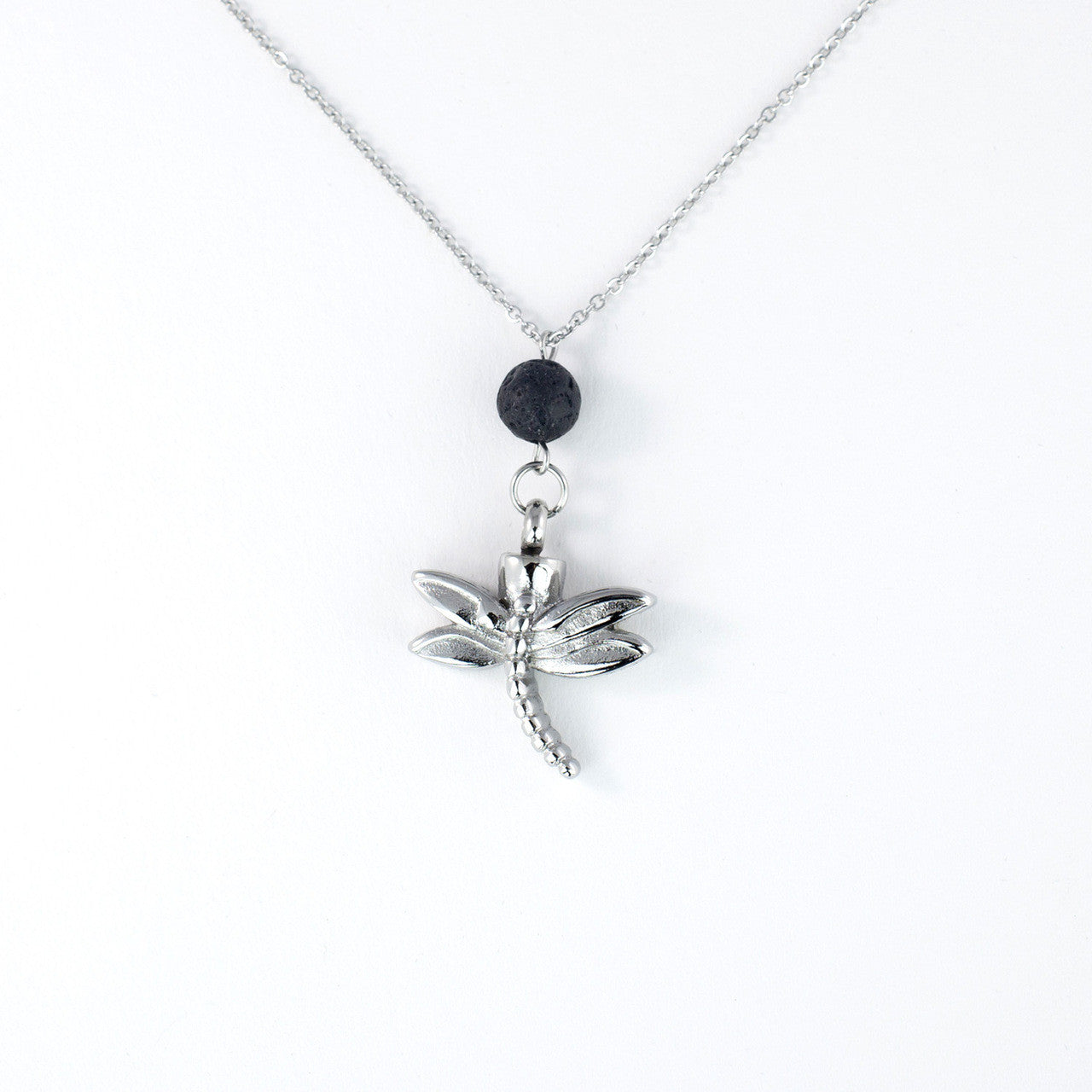 Dragonfly Cremation Necklace - Memorial Urn Pendant with Lava Rock Essential Oil Diffuser Bead for Ashes Keepsake | Perfect for Remembrance, Grieving & Aromatherapy
