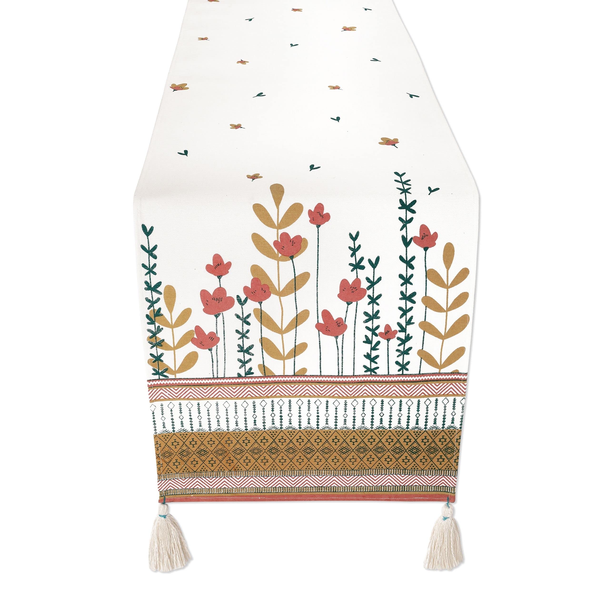 72 Inch Folkulture Cotton Farmhouse Table Runner - 100% Cotton Spring & Boho Table Decor for Dining, Coffee, and Kitchen Tables - Perfect for Wedding, Party, and Holiday Decorations (Bloom Design)