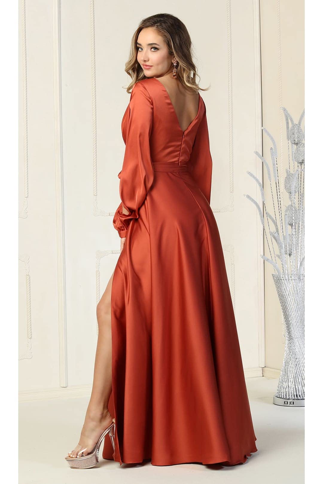 Elegant Women's Split Long Sleeve Pleated A-Line High Slit Evening Gown - Red Carpet Formal Dress for Prom, Wedding, Gala & Special Occasions