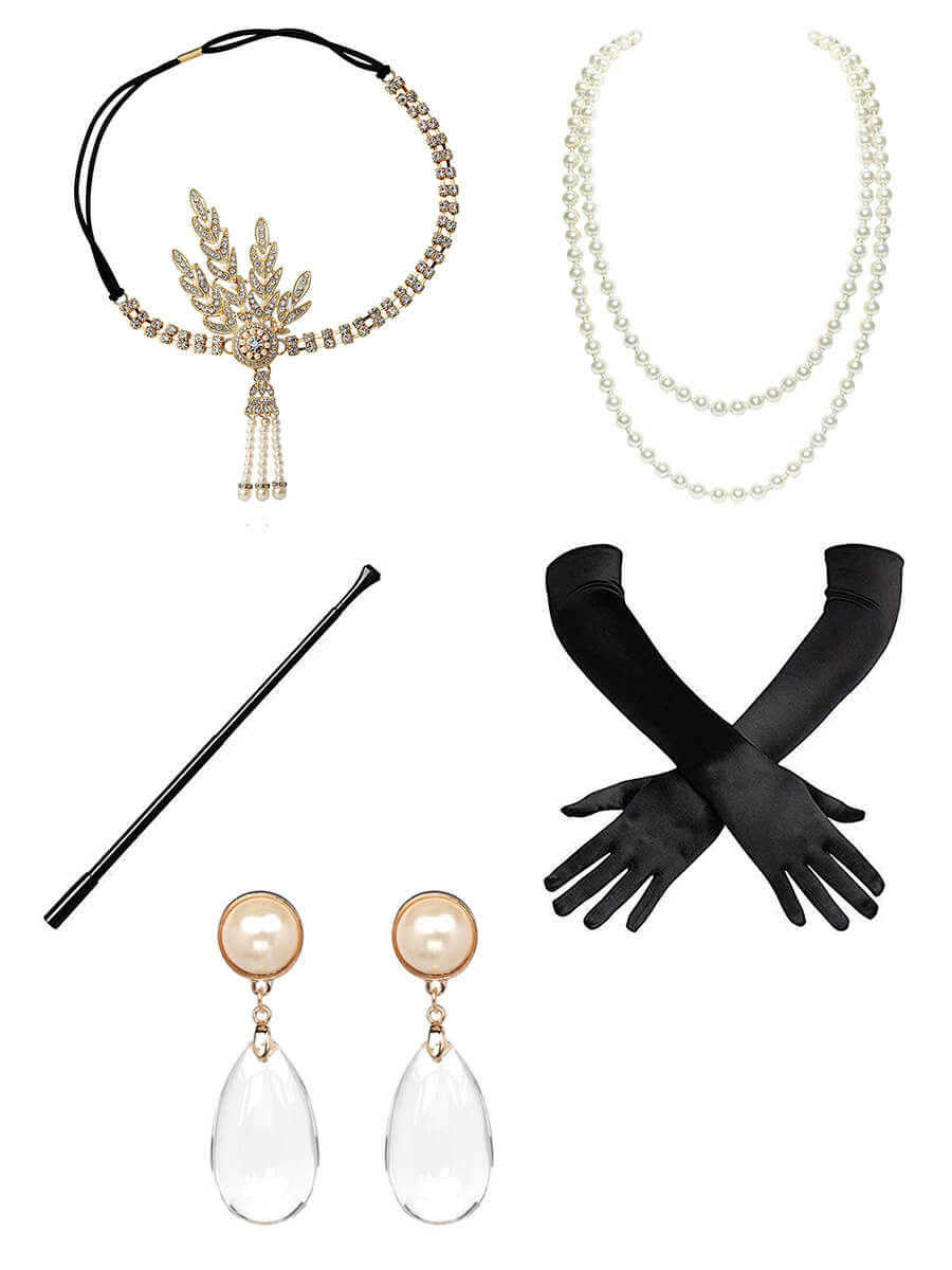 Black Gatsby Party Accessories 5-Piece Set - Vintage 1920s Themed Decorations for Great Gatsby Parties, Weddings & Roaring 20s Events