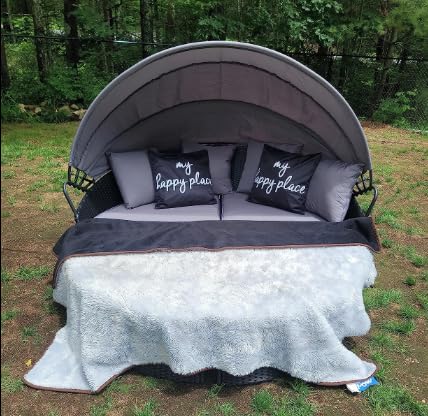 Crownland Outdoor Patio Canopy Bed - Round Wicker Daybed with Washable Cushions & Retractable Canopy, Clamshell Sectional Seating Furniture for Backyard, Porch, Poolside Relaxation (Black) - Perfect for Lounging, Sunbathing, and Outdoor Entertaining