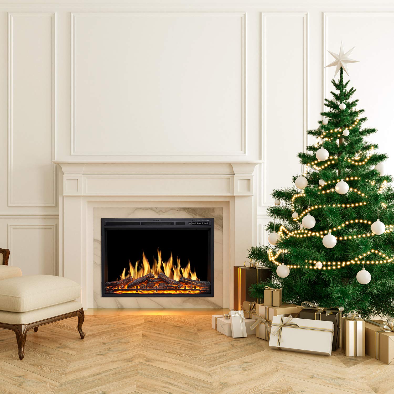 R.W.FLAME 37-Inch Electric Fireplace Insert - Adjustable Flame Colors, Log Colors, Speed & Brightness - 750W/1500W with Remote Control - Perfect for Living Room, Bedroom & Office Heating & Ambiance