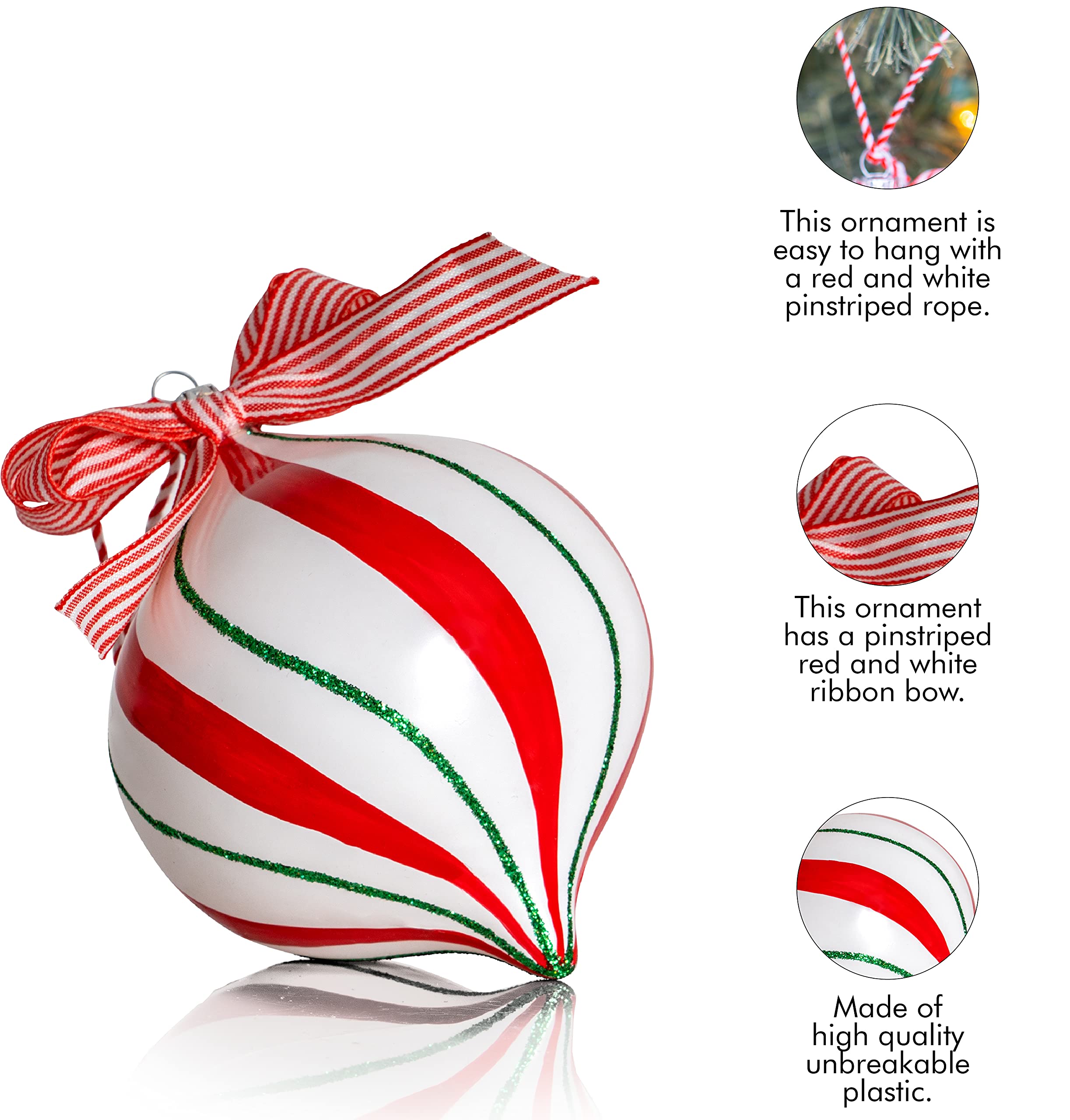 Ornativity Peppermint Candy Ornament Set - 12 Pack Shatterproof Christmas Candy Cane Ball Decorations for Indoor/Outdoor Holiday Tree (4.5 Inch) - Perfect for Xmas Party, Home & Office Decorations