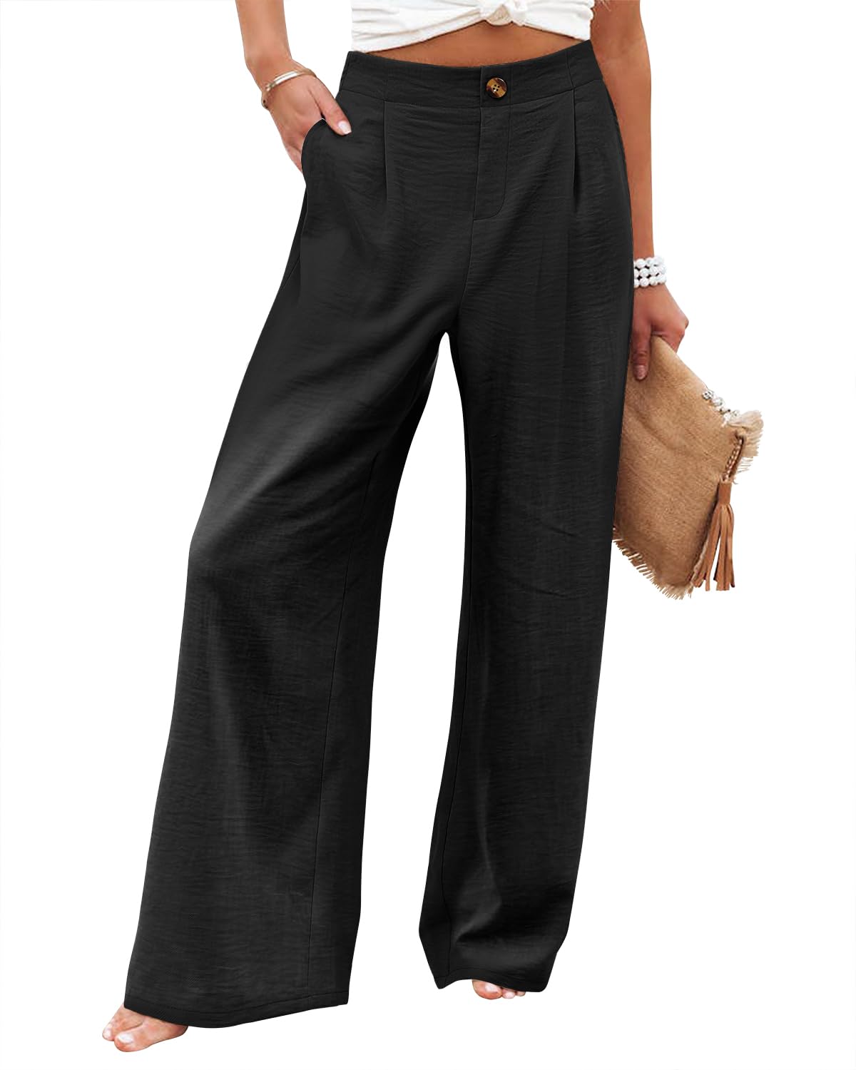 Angerella Women's Wide Leg Pants - High Waisted Casual Trousers with Pockets | Comfortable Stretchy Lounge Pants for Work, Travel & Everyday Wear