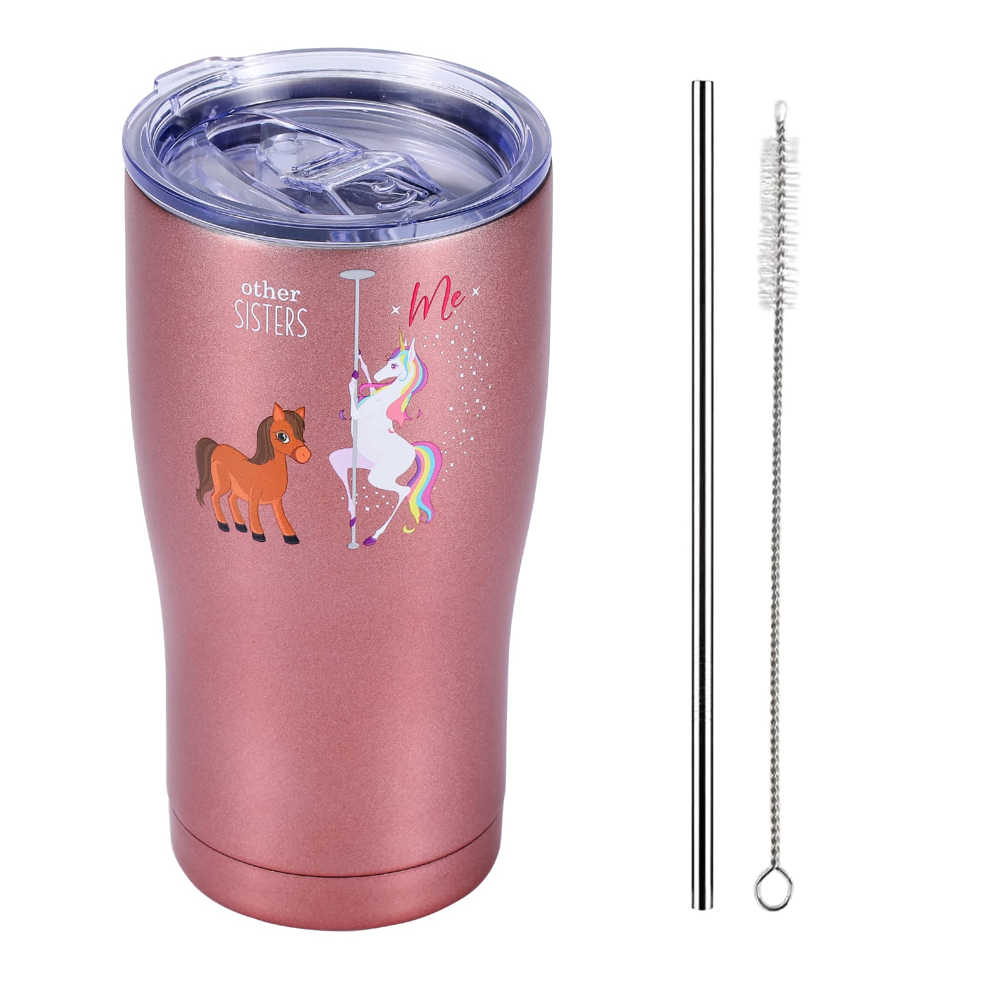Shamone Unicorn Sister Gift Tumbler - 20oz Insulated Stainless Steel Cup with Lid, Straw & Cleaning Brush - Perfect Birthday & Christmas Present for Sisters - Funny Rose Gold Gift for Sister - Ideal for Coffee, Tea & Cold Drinks at Home, Office or School