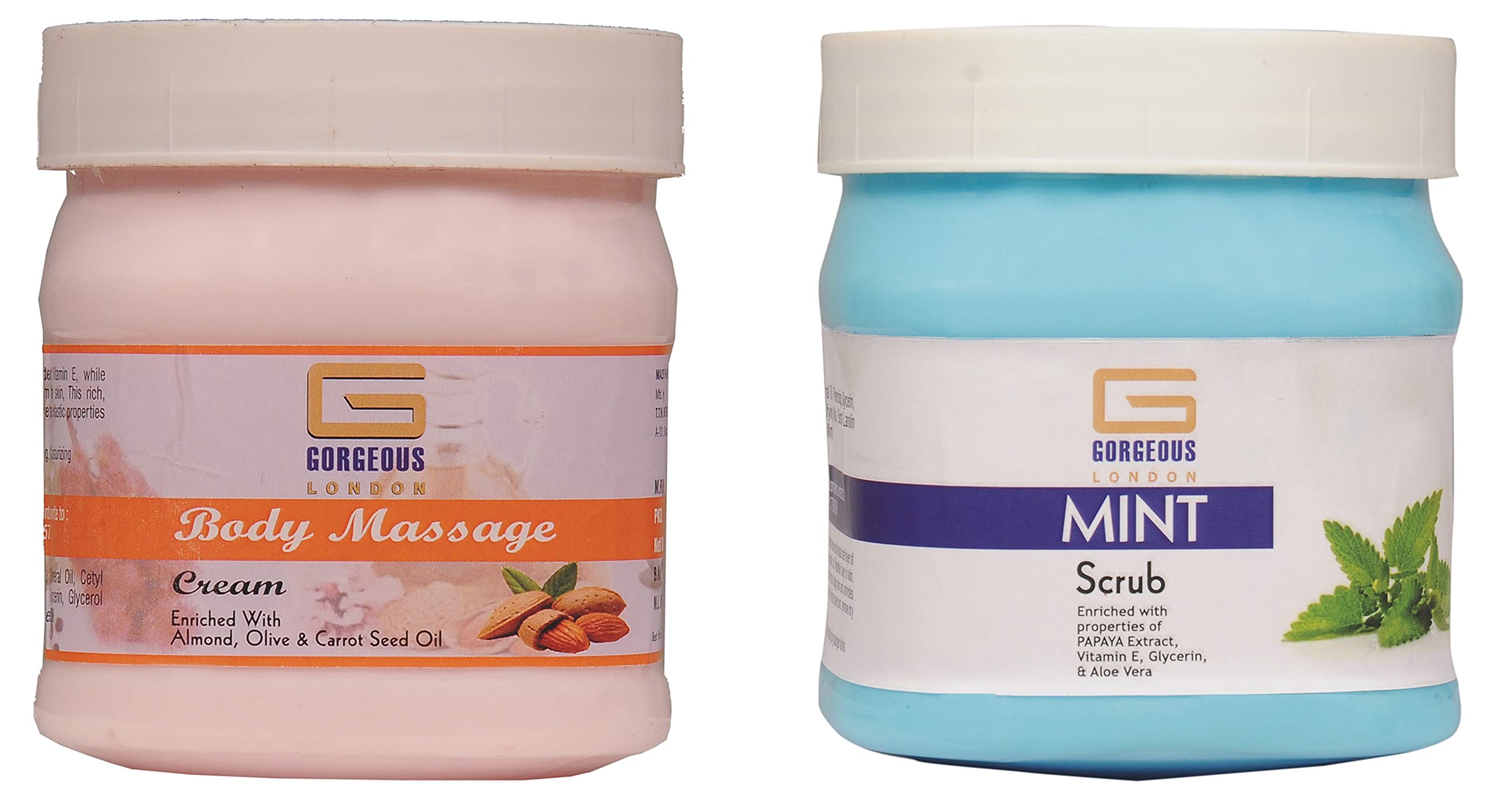 London Body Massage Cream & Mint Scrub Set - 2 Pack (450g Each) for Spa, Relaxation & Skin Exfoliation at Home