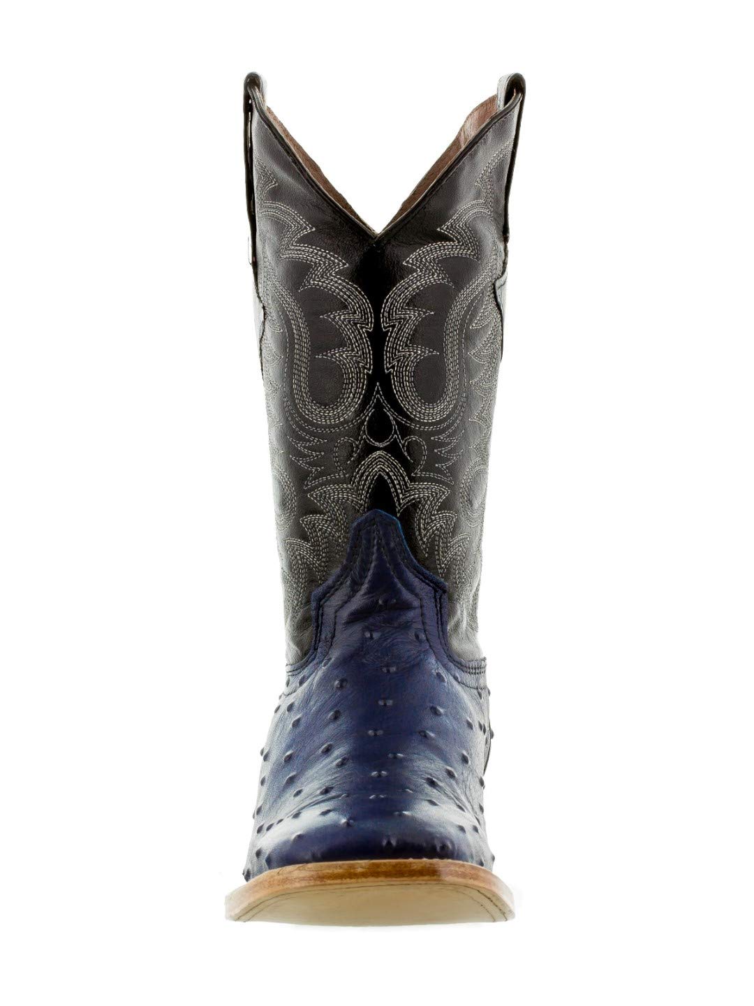 Texas Legacy Men's Blue Western Leather Cowboy Boots with Ostrich Quill Print - Square Toe 7.5 E US - Perfect for Rodeo, Country Dancing & Western Fashion