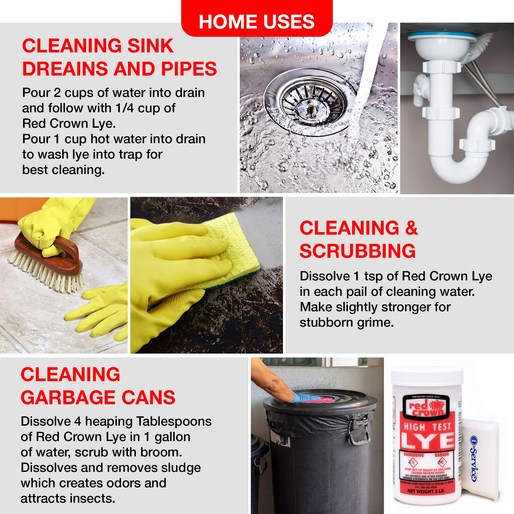 Boyer Corporation Pure Sodium Hydroxide Lye - 3 Pack for Soap Making, Drain Cleaning & Clog Removal | High Test Caustic Soda with Free Tissue Pack | Perfect for DIY Soap Crafting, Homemade Cleaning Solutions & Plumbing Maintenance