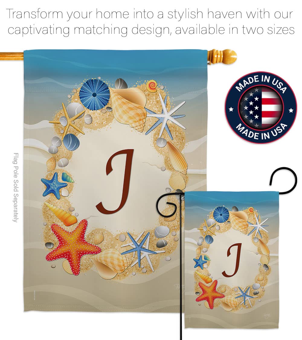 J Initial Coastal Beach House Flag Set - 28x40in Double Sided for Summer Decor