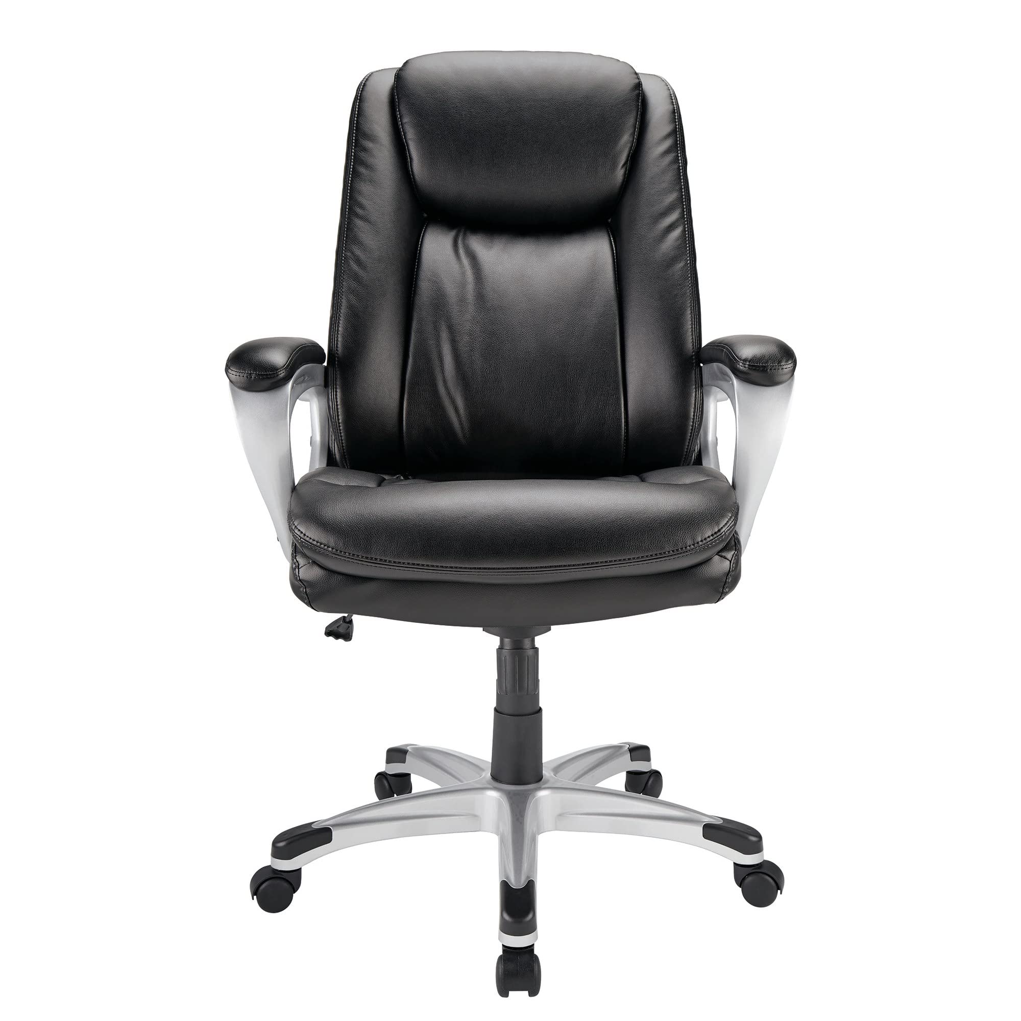 Realspace® Tresswell Bonded Leather High-Back Office Chair - Black/Silver - Ergonomic Executive Desk Chair for Home & Office Workspace, Gaming, and Study