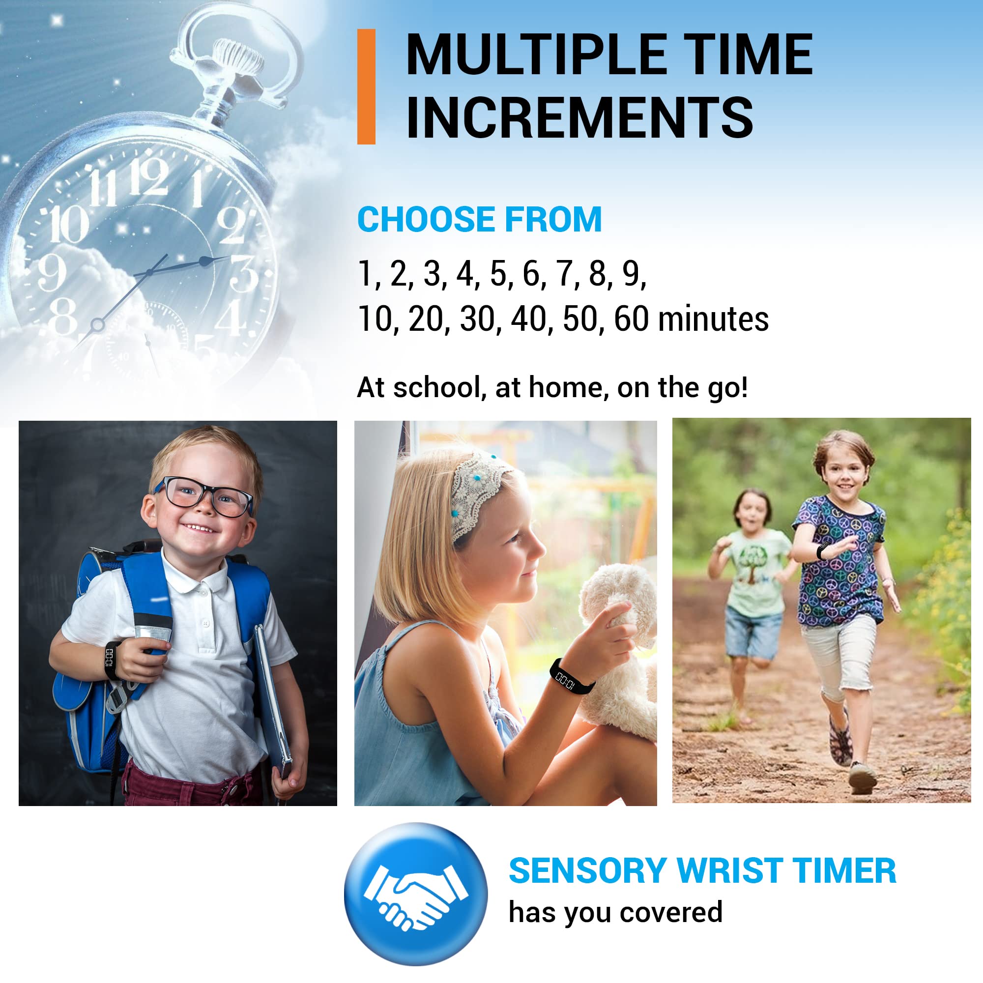 Sensory Timer Watch for Kids - Silent Alarm Clock Wristband with Countdown Function - Perfect for Classroom, Study Time & ADHD Focus Aid (Black)