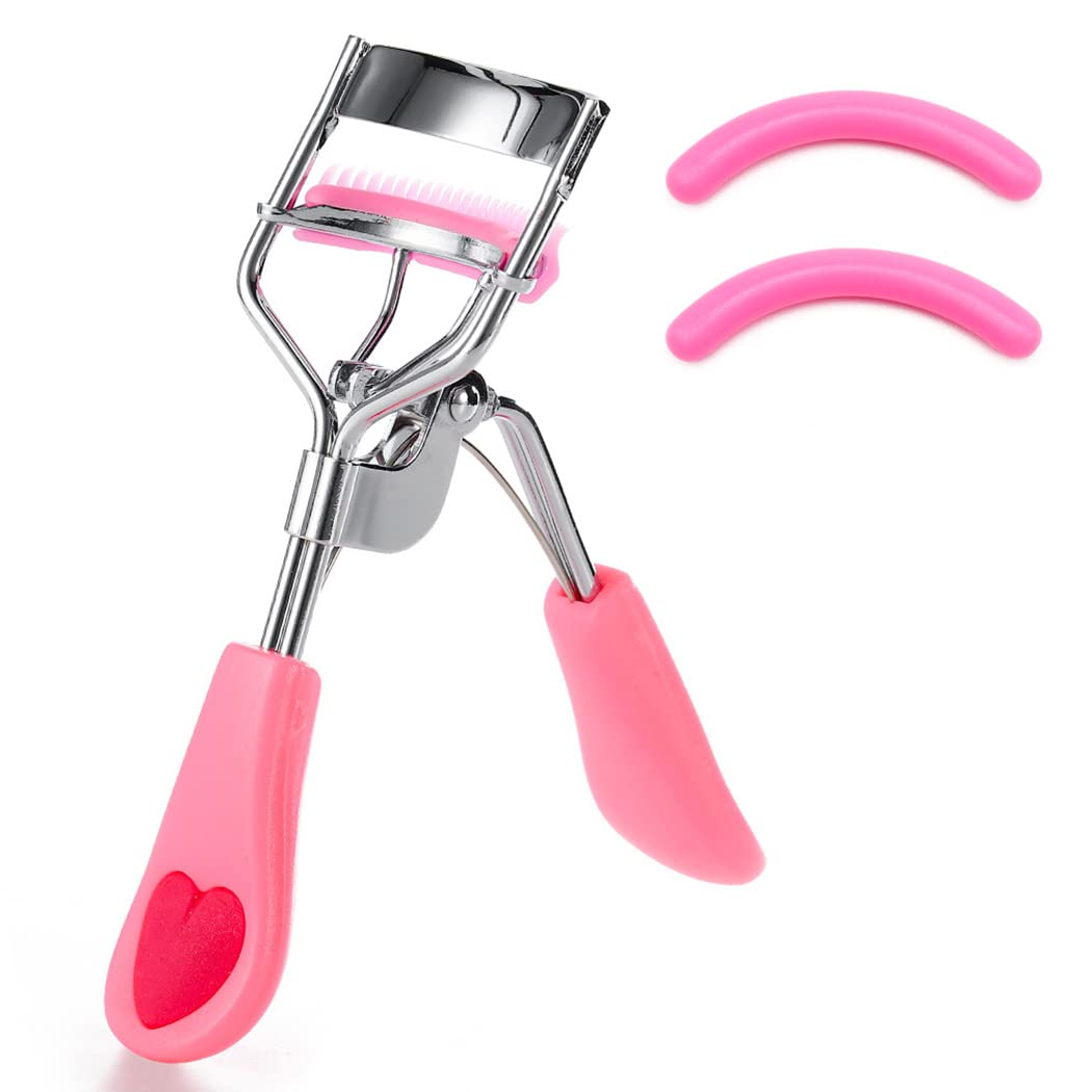 Premium Eyelash Curler with 2 Silicone Refill Pads - Professional Lash Curling Tool for Women & Girls (Pink) | Perfect for Daily Makeup, Salon Use & Travel Beauty Essentials