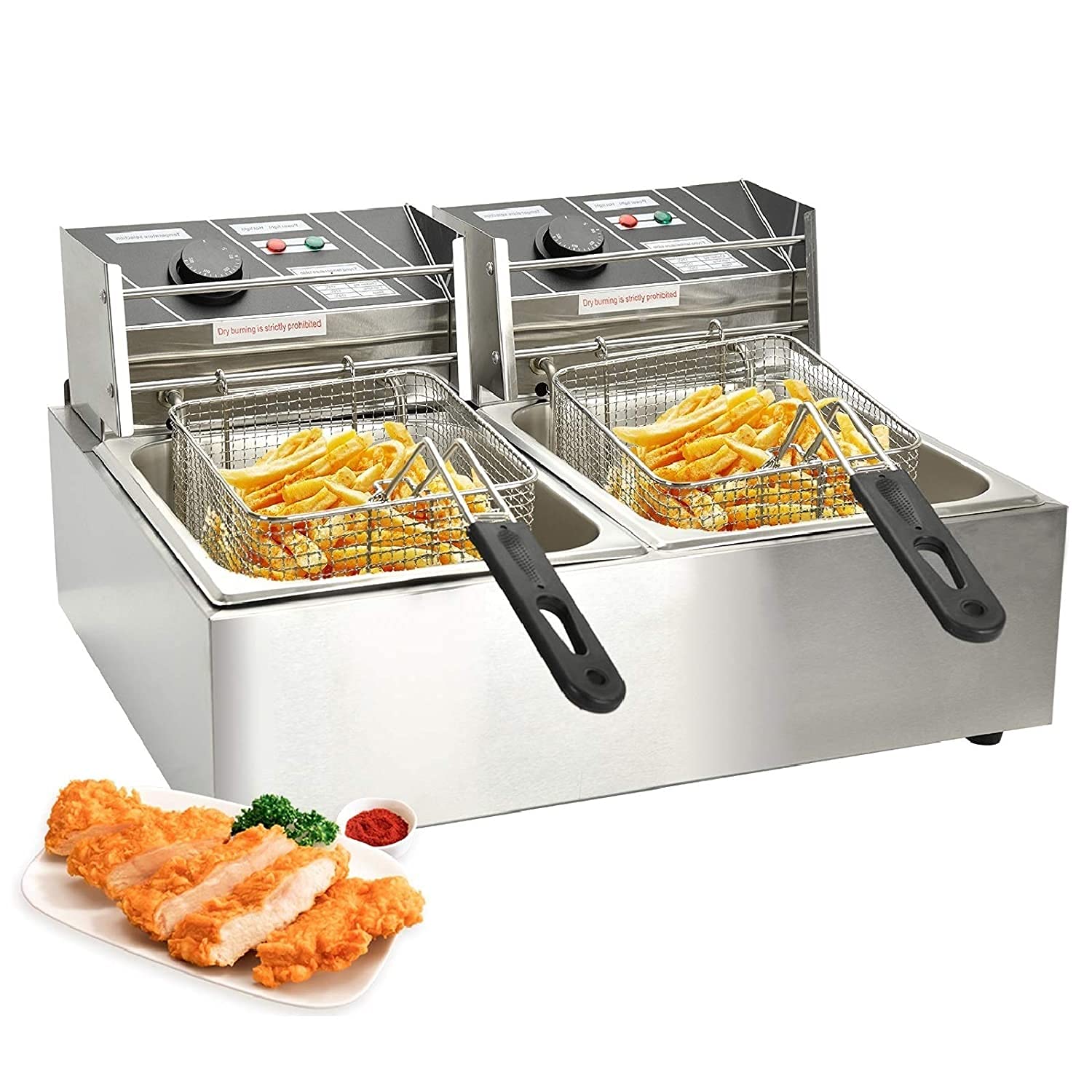 Commercial 3600W Electric Deep Fryer - 16L Stainless Steel Double Basket Countertop Fryer for French Fries, Fish, Turkey - Large 2 Tank Design (22.4