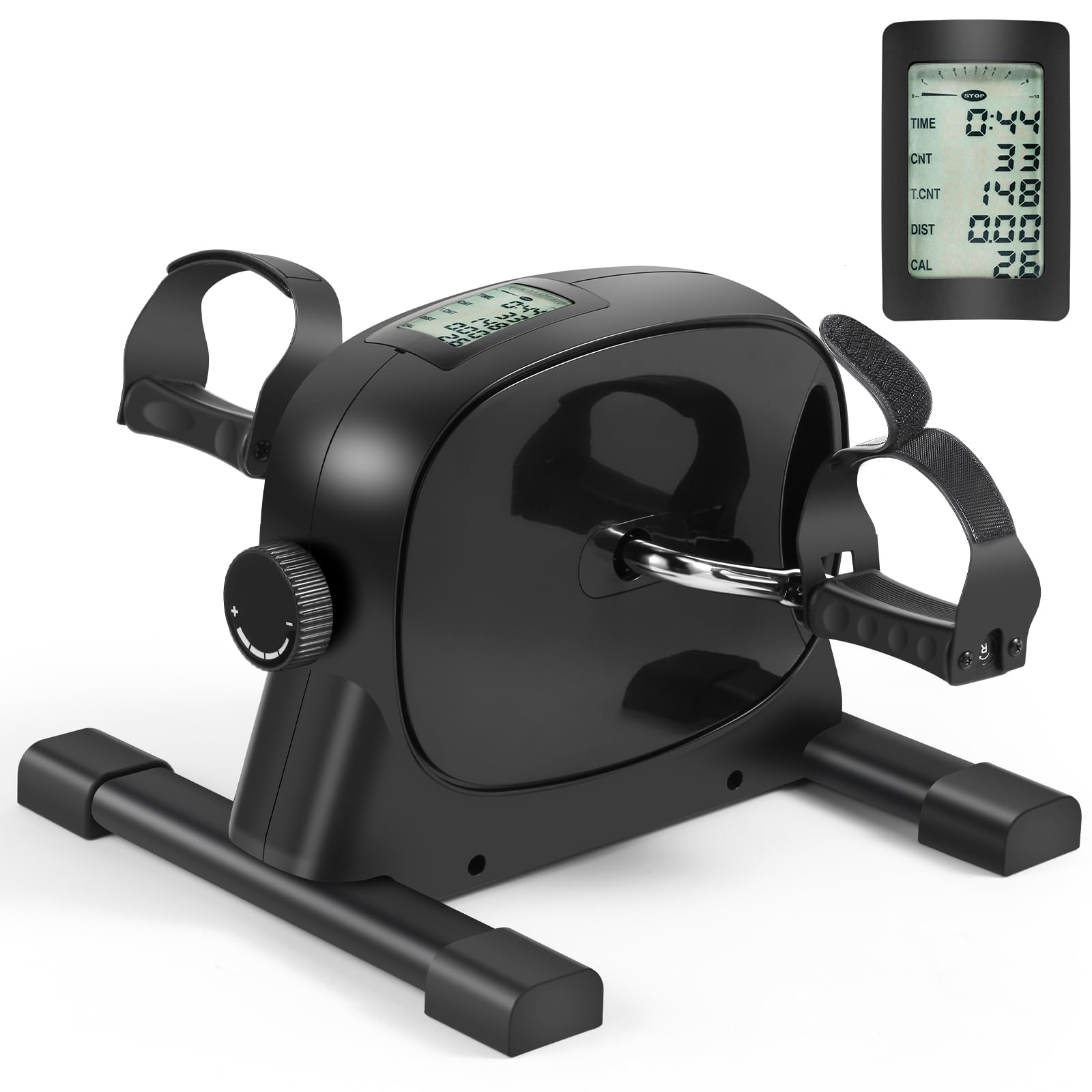 Under Desk Bike Pedal Exerciser - Portable Mini Exercise Bike with LCD Display for Home & Office - Leg & Arm Workout Equipment with Handle - Physical Therapy & Sitting Exercise Machine for Improved Circulation & Mobility - Perfect for Work from Home, Office Fitness & Rehabilitation