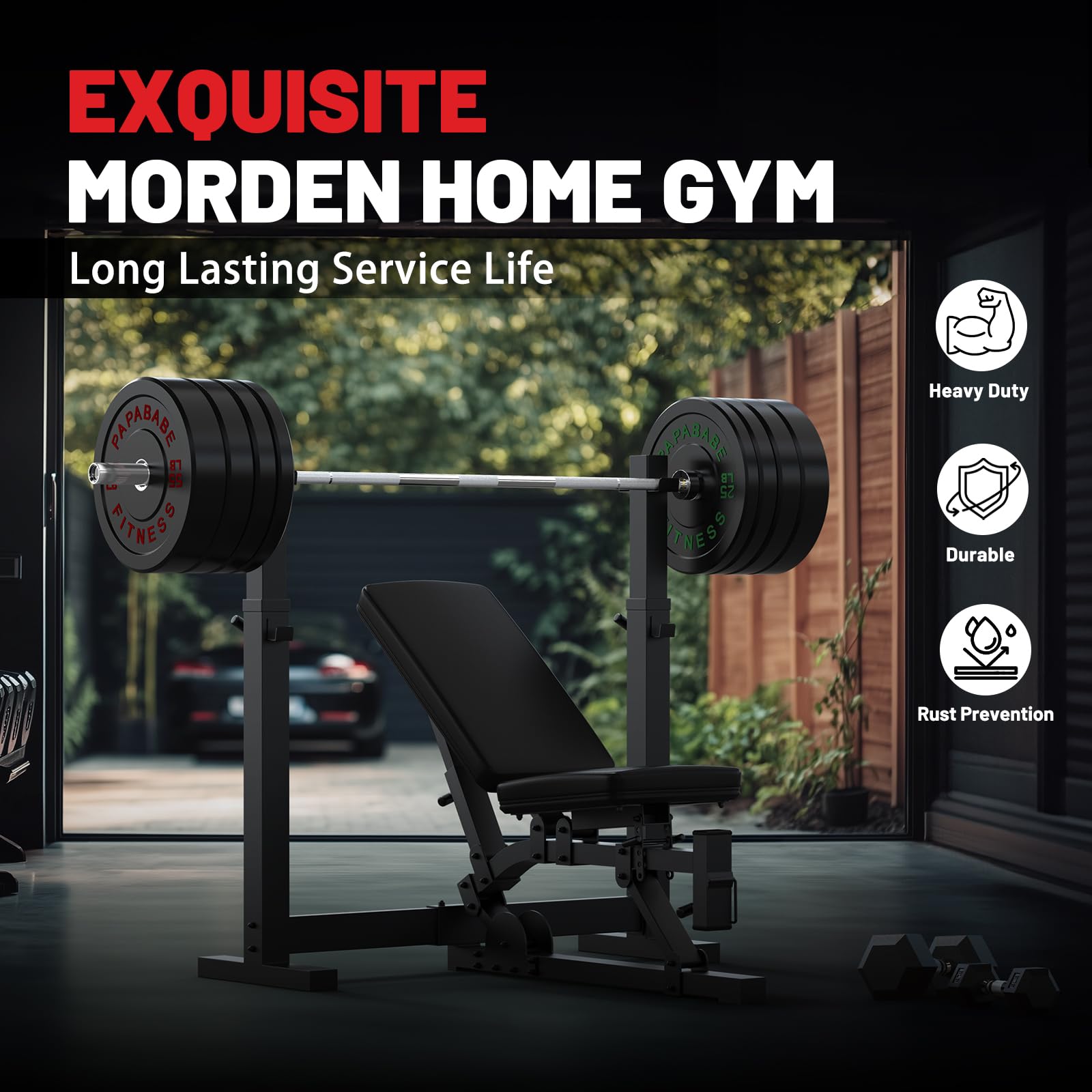 **Papababe Olympic Bumper Plates 10-410lb Set – 2 Inch Steel Hub Rubber Weight Plates for CrossFit, Powerlifting & Strength Training (IWF Standard, Single/Pair/Full Sets) – Perfect for Home Gyms & Commercial Fitness Centers**