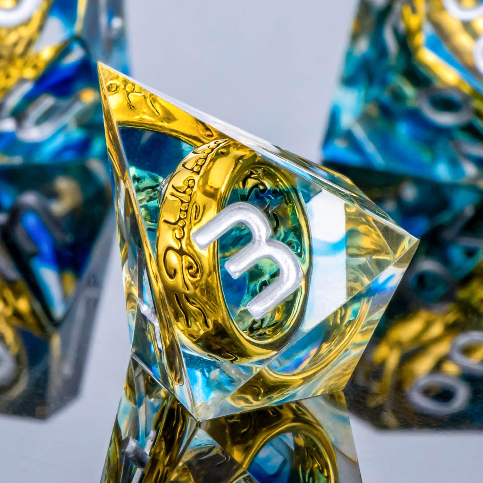 Premium 7-Piece Polyhedral Lord of The Rings DND Dice Set - Blue Resin RPG Dice for Dungeons & Dragons (D20 D12 D10 D8 D6 D4) with Gift Box - Perfect for Tabletop Gaming, Magic The Gathering & Role Playing Adventures