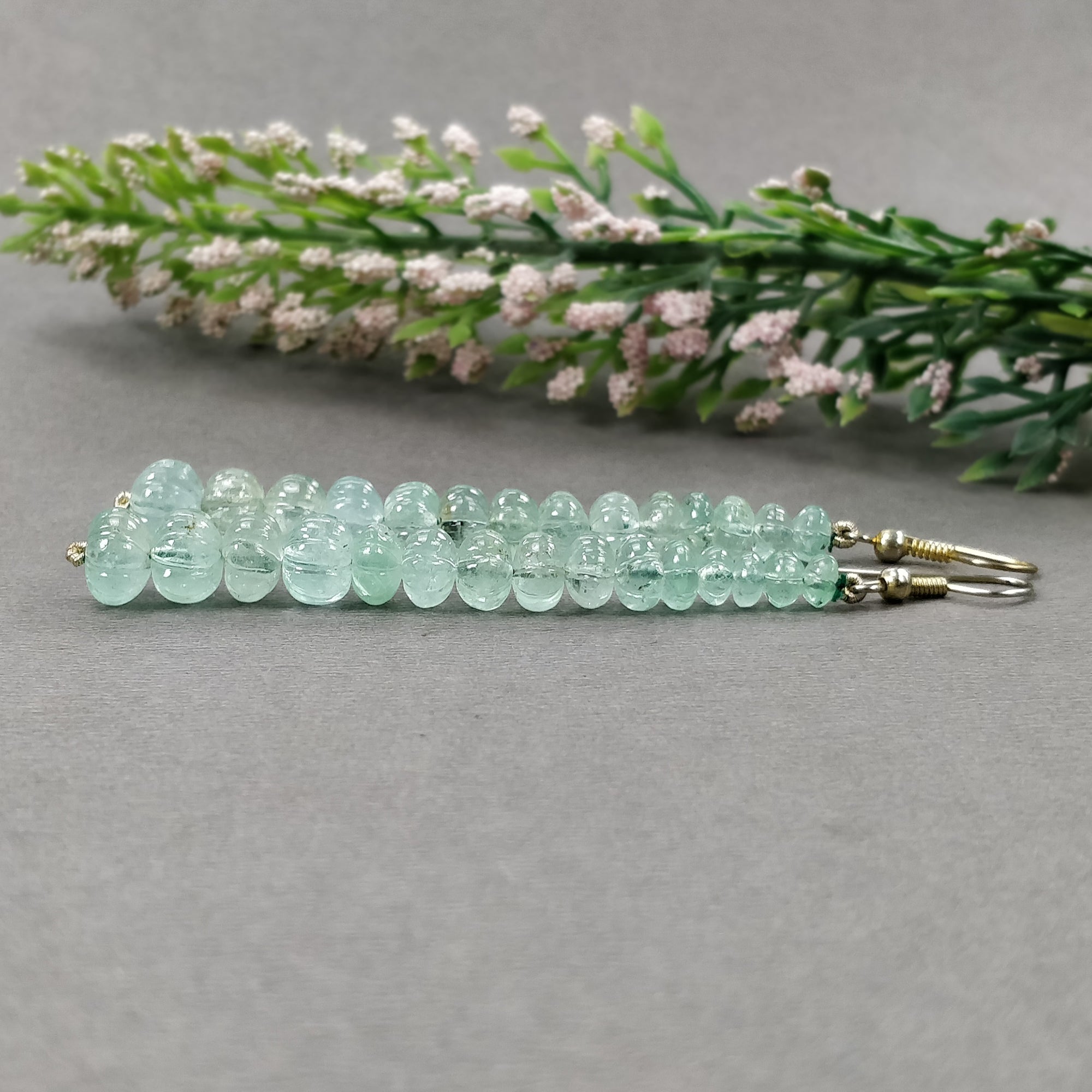 Natural Untreated Emerald Gemstone 925 Sterling Silver Beaded Hook Earrings - 50.10gms with 3.30ct Melon Beads | Elegant Jewelry for Women, Perfect for Weddings, Parties & Special Occasions