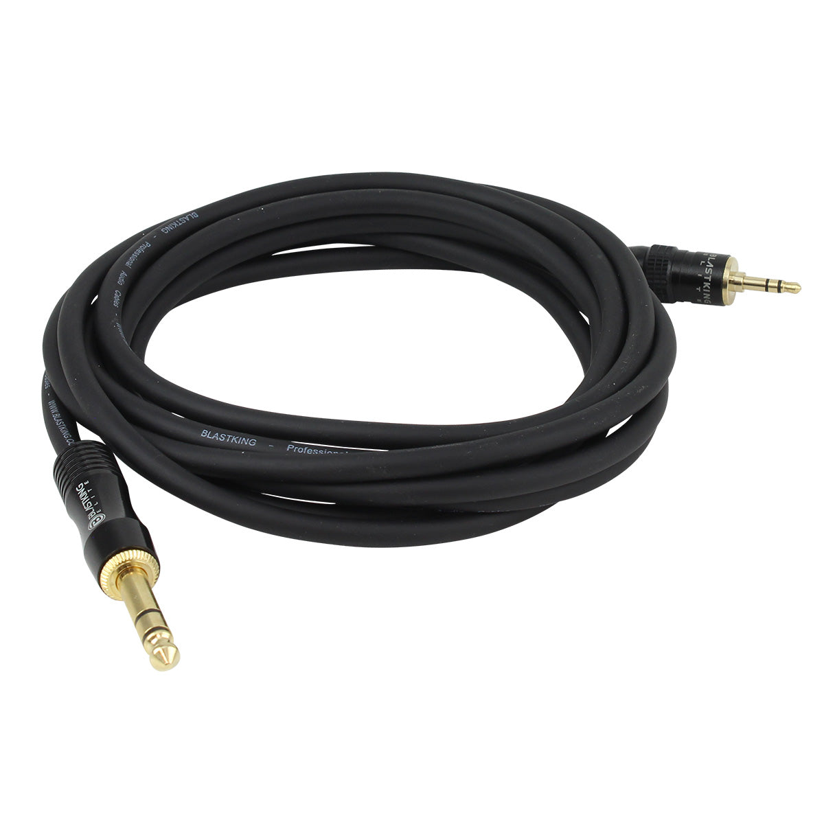 Blastking CQ35B 10ft Stereo Audio Cable - 3.5mm to 1/4 Inch TRS Male to Male Connector - Premium Shielded Interconnect Cable for Studio Monitors, DJ Equipment, Headphones & Home Audio Systems