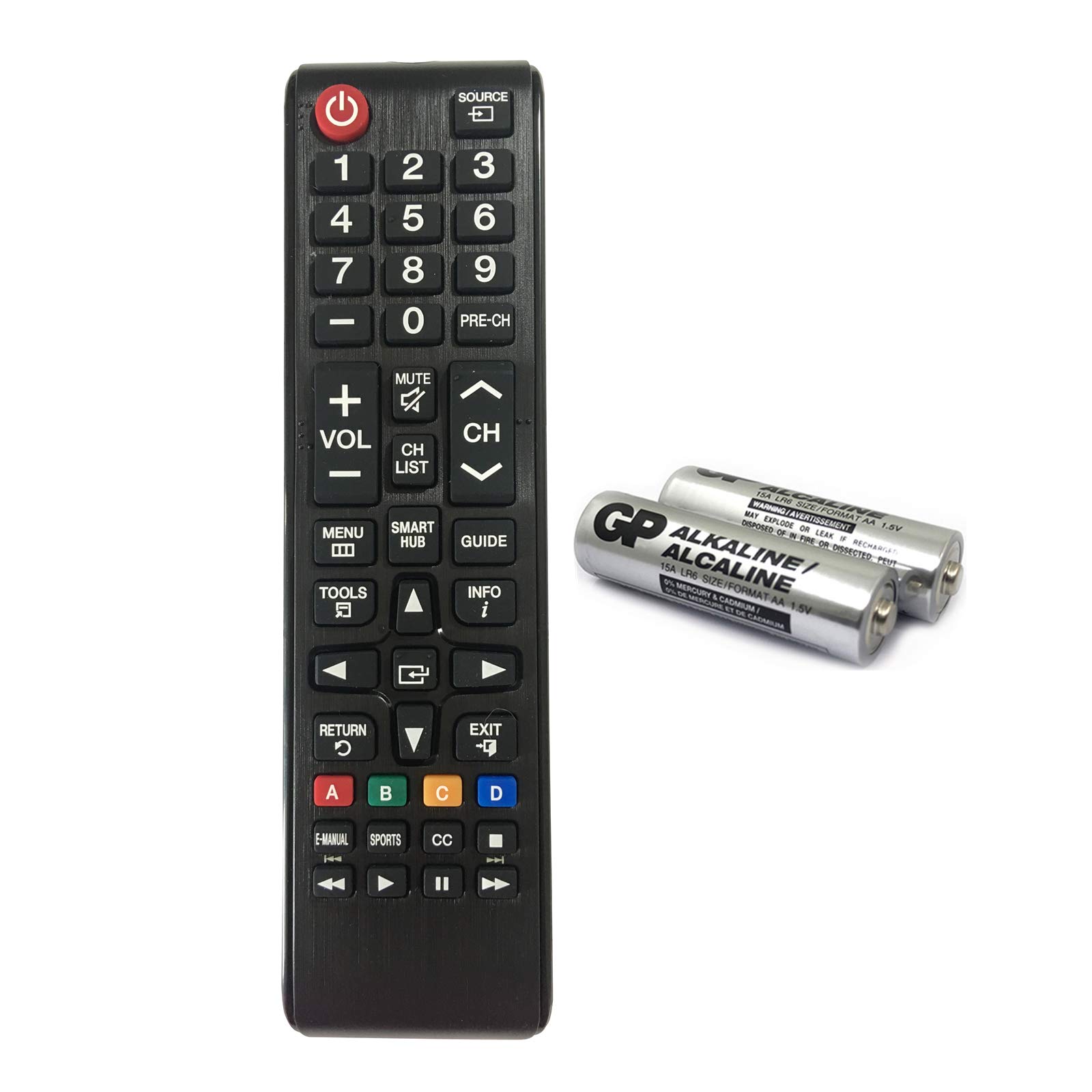 Universal Samsung TV Remote Control Replacement for All LCD LED HDTV 3D Smart TVs - Compatible with BN59-01199F, AA59-00666A, AA59-00741A, BN59-01175N, BN59-013101A Models - Includes 2 GP Alkaline Batteries - Perfect for Home Theater, Living Room & Bedroom Entertainment