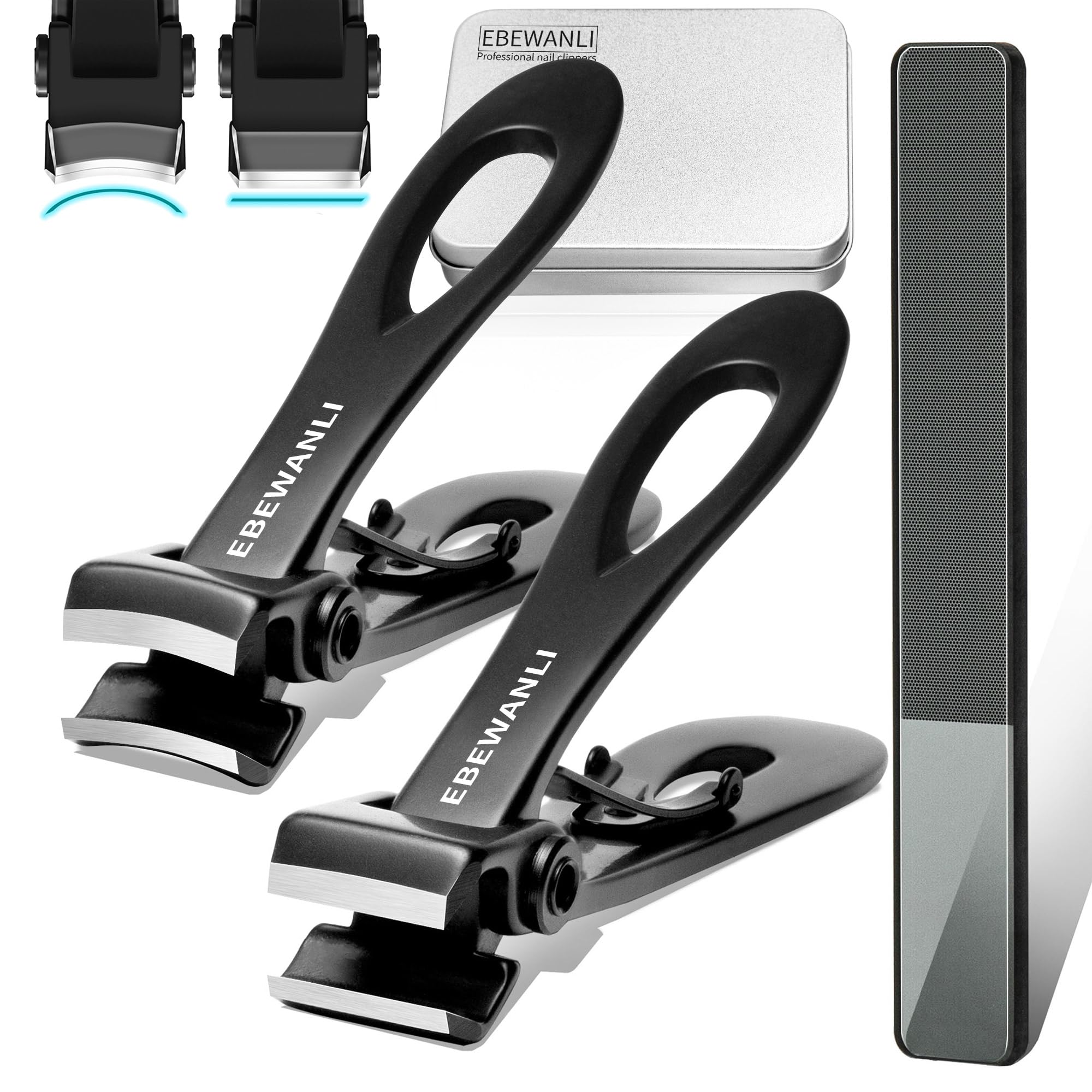 Heavy Duty Toe Nail Clippers for Thick Nails - Wide Jaw Professional Pedicure Clippers Set for Men, Women & Seniors - Straight & Curved Nail Trimmers for Ingrown Toenails - Perfect for Home, Travel & Salon Use