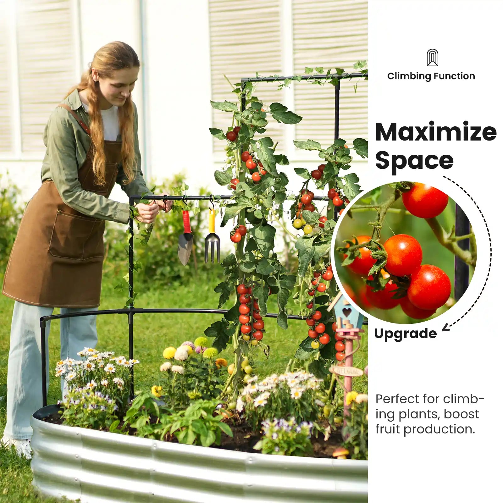 Elevated Raised Garden Bed with Wall Trellis - Perfect for Small Spaces, Urban Gardening & Vertical Planting - Ideal for Vegetables, Flowers & Herbs in Backyards, Patios & Balconies