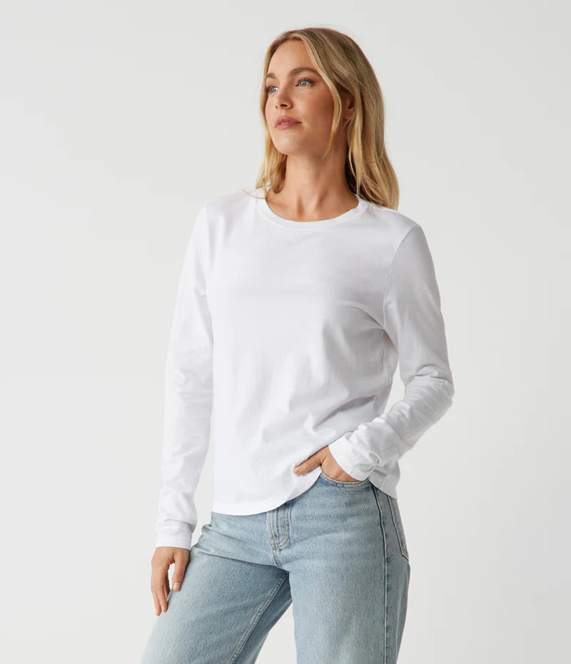 Clarissa Women's Long Sleeve Blouse - Soft Cotton White Tops for Work, Office & Casual Wear