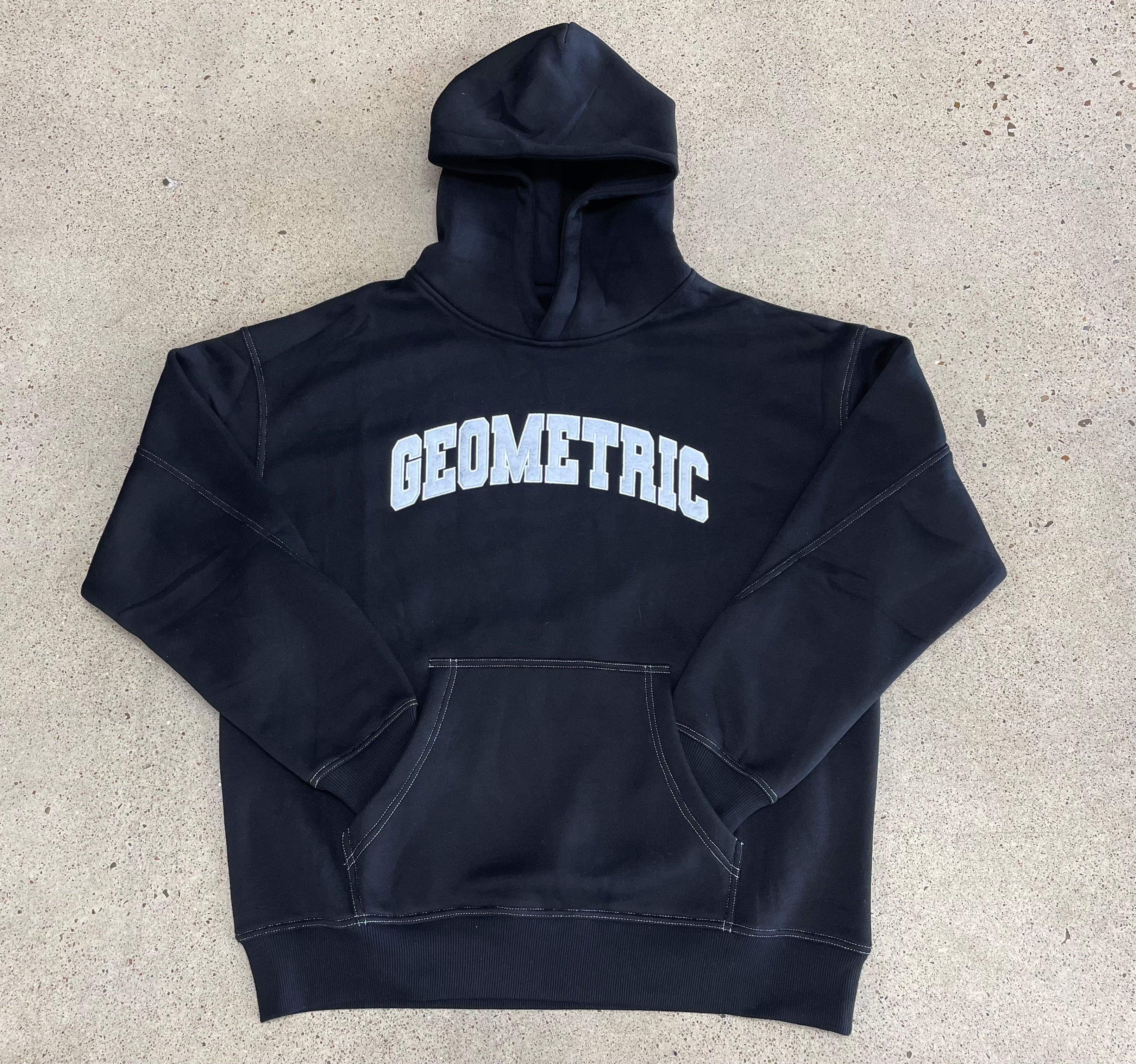 Geometric Varsity Hoodie for Men & Women - Trendy Black Pullover Sweatshirt for Streetwear, Casual Outfits & College Fashion