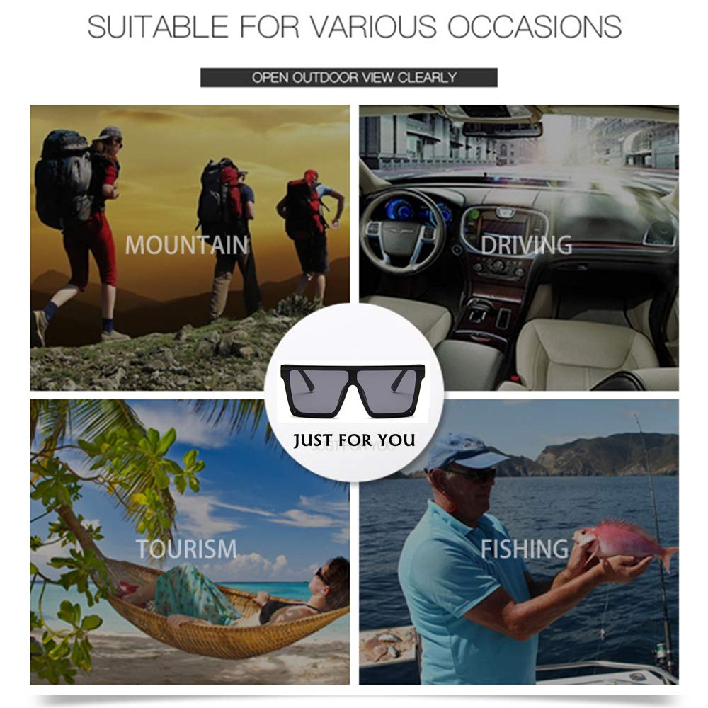 Trendy One Piece Rimless Shield Square Oversized Mirrored Sunglasses for Women & Men - 100% UV Protection - Fashionable Unisex Shades for Driving, Beach & Outdoor Activities
