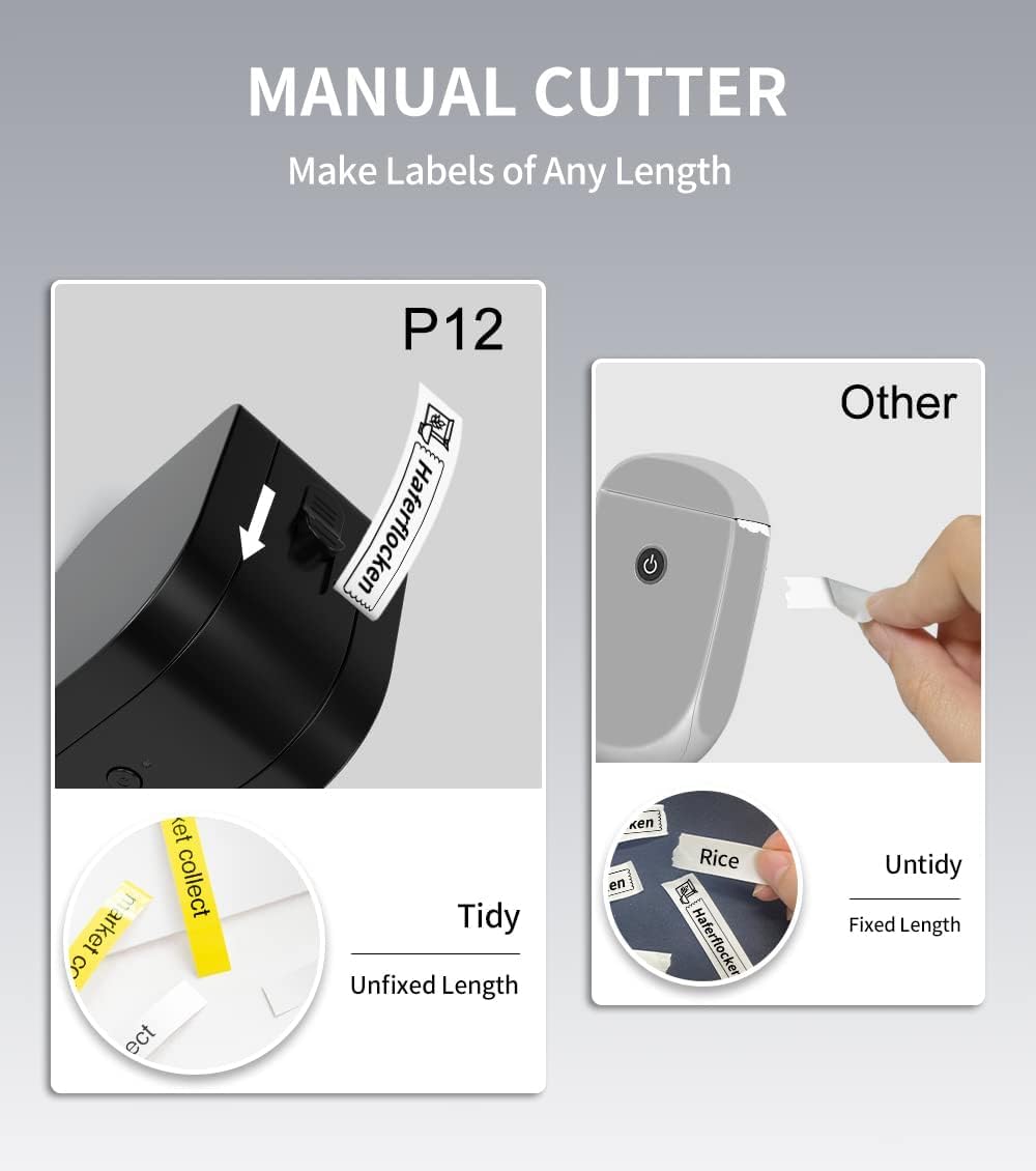 Phomemo P12 Portable Bluetooth Label Maker - Handheld Thermal Label Printer for Office, Home & School Organization with Multiple Templates & Icons (Black) | Perfect for Shipping Labels, Pantry Organization & Classroom Supplies
