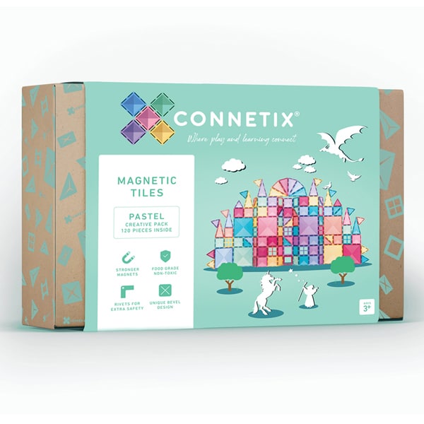 Connetix Magnetic Tiles Pastel 120-Piece Set - STEM Educational Building Blocks for Kids, Creative Construction Toys for Indoor Play & Learning Activities
