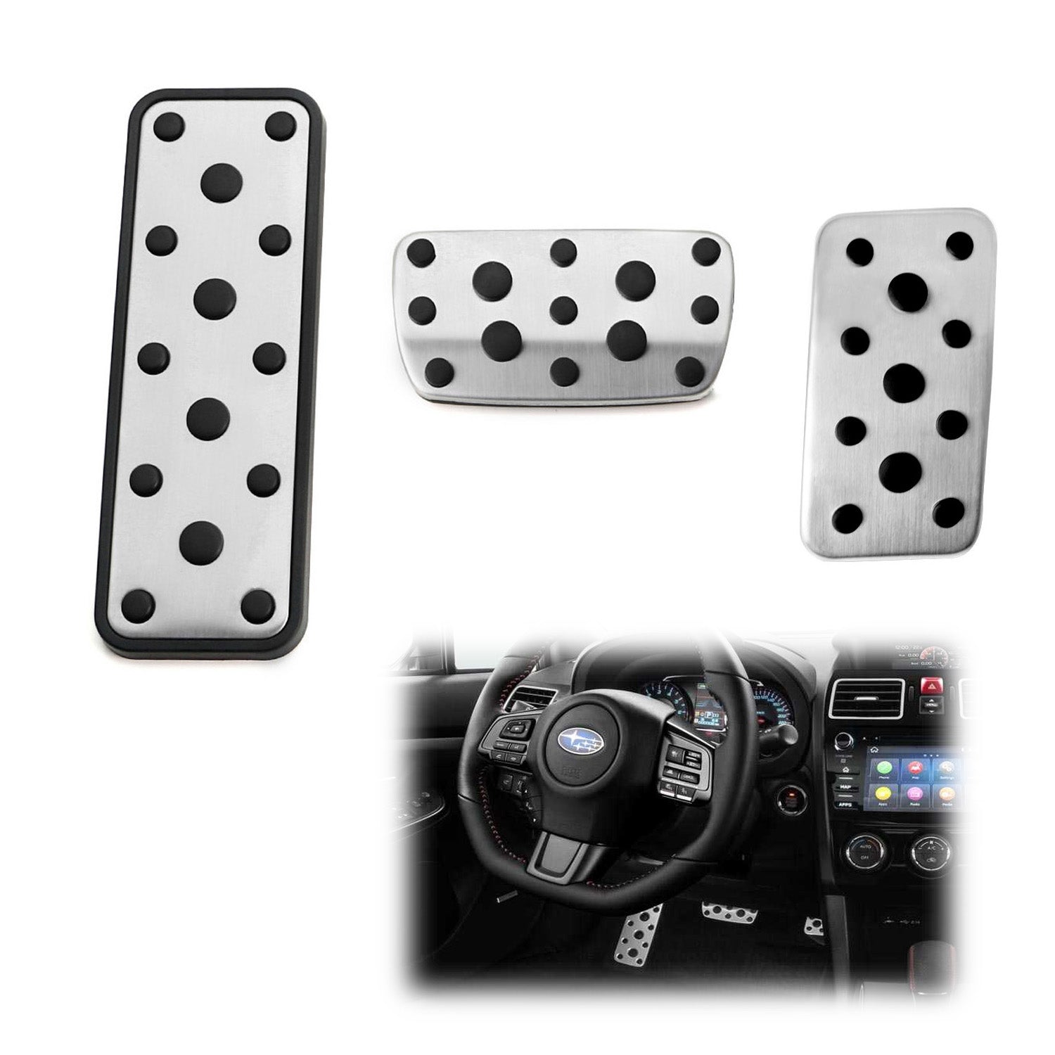 3-Piece Silver Track Design Foot Pedal Covers for Subaru Outback & Legacy - Non-Slip Racing Pedals for Enhanced Driving Safety & Performance (Perfect for Daily Commute & Sport Driving)