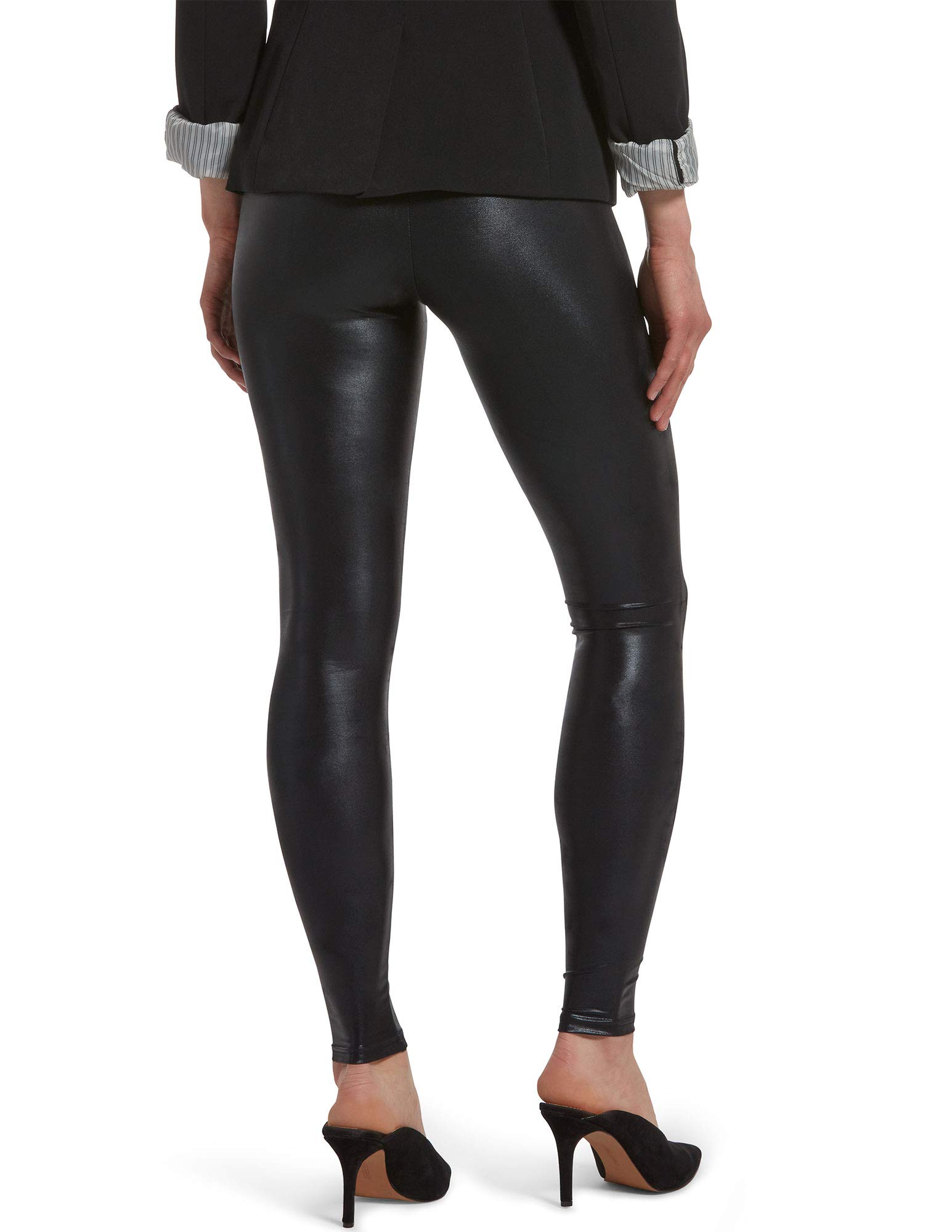 HUE Women's High Waist Shiny Leggings - Tummy Control Yoga Pants for Workout, Running & Everyday Wear